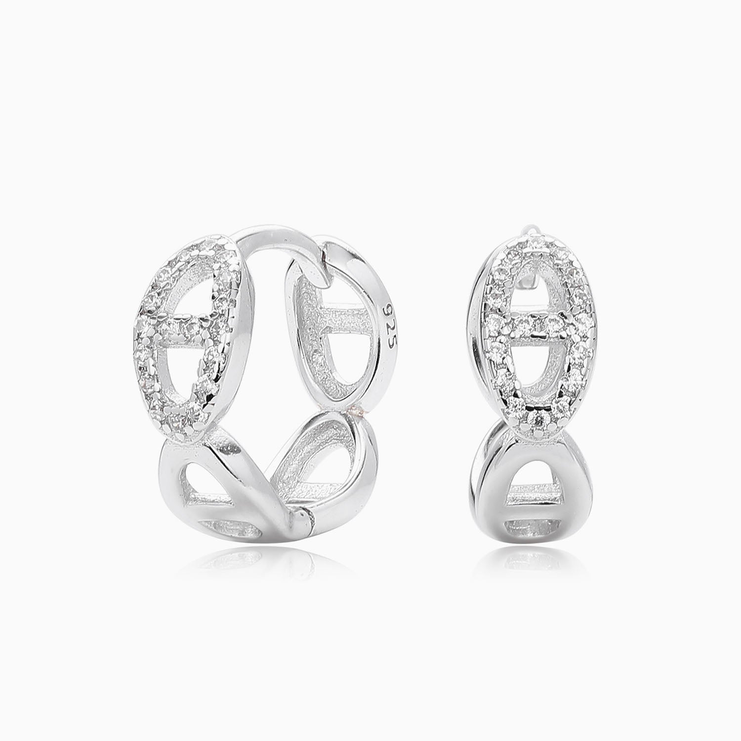 Pave Mariner Huggie Hoop Earrings - Silver