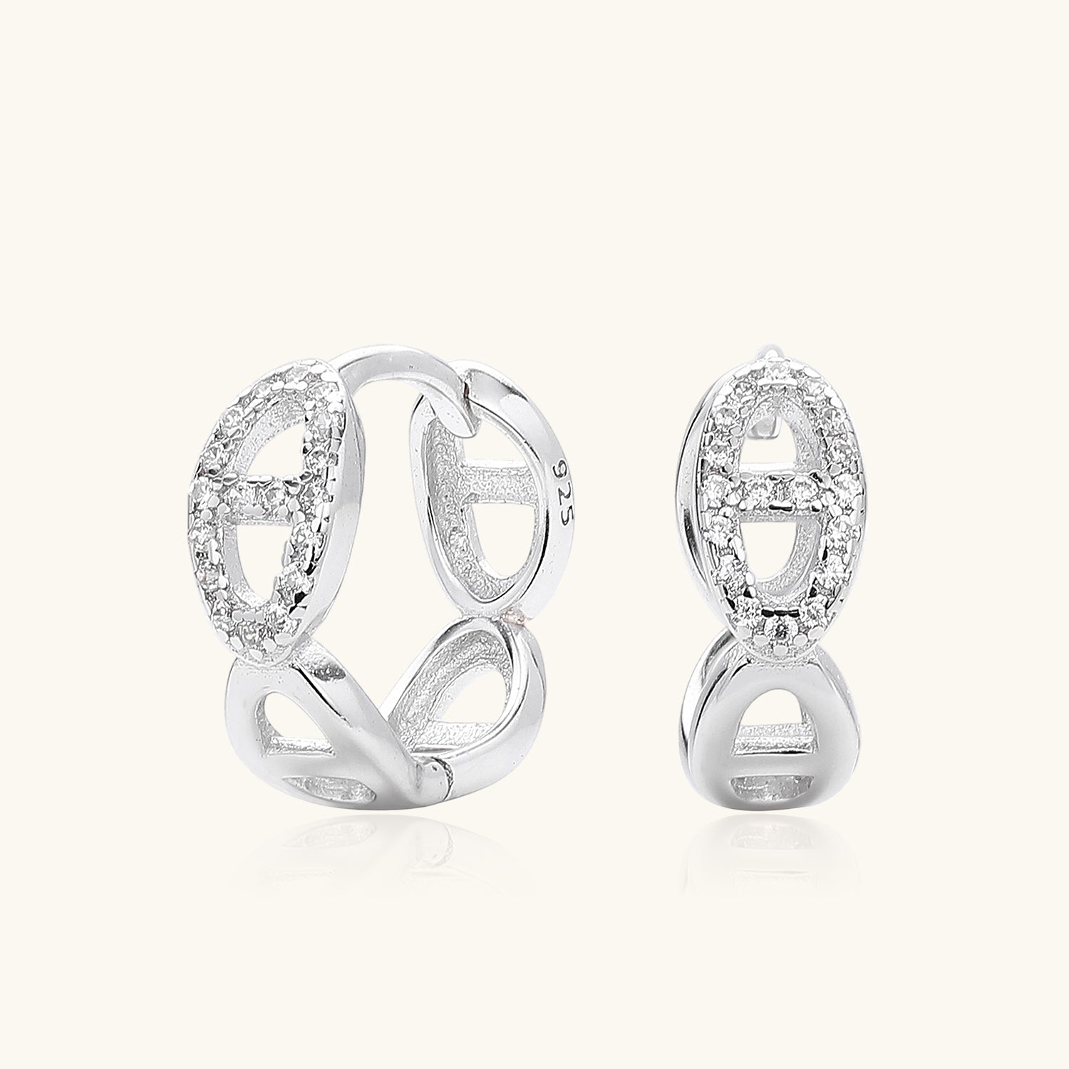 Pave Mariner Huggie Hoop Earrings - Silver