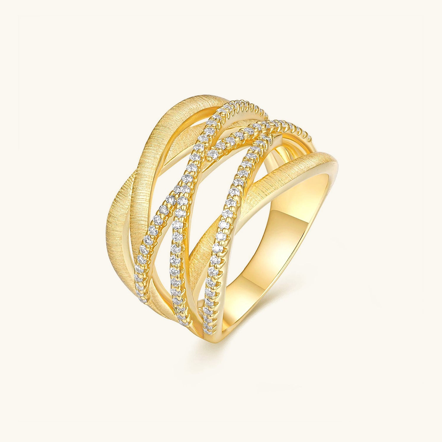 Pave Moissanite Brushed Crossover Ring