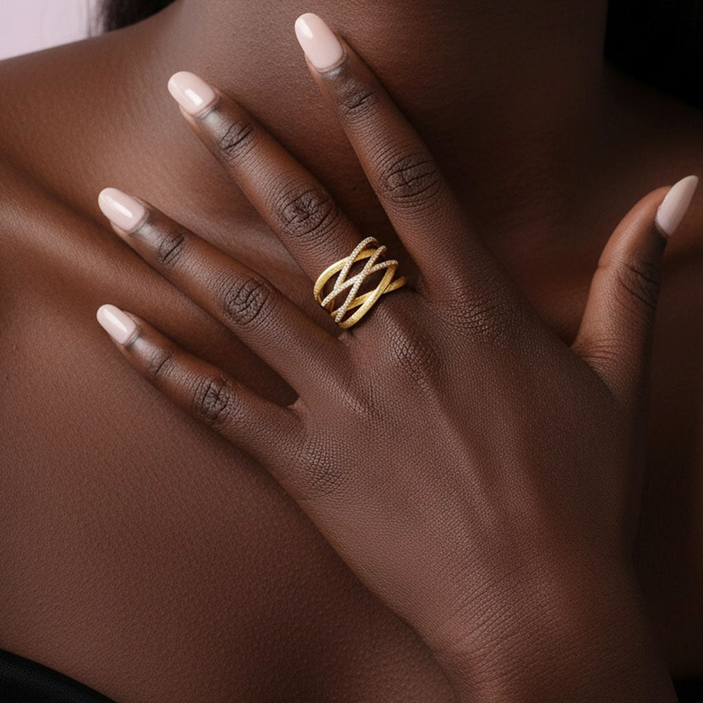 Pave Moissanite Brushed Crossover Ring