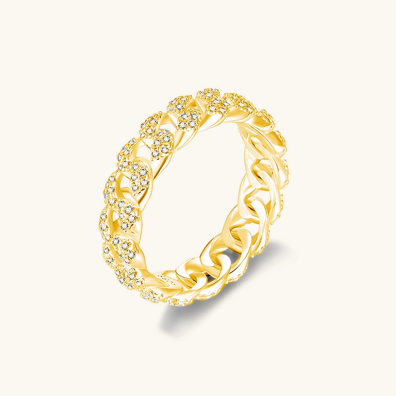 Pave Moissanite Eternity Cuban Chain Ring - Gold