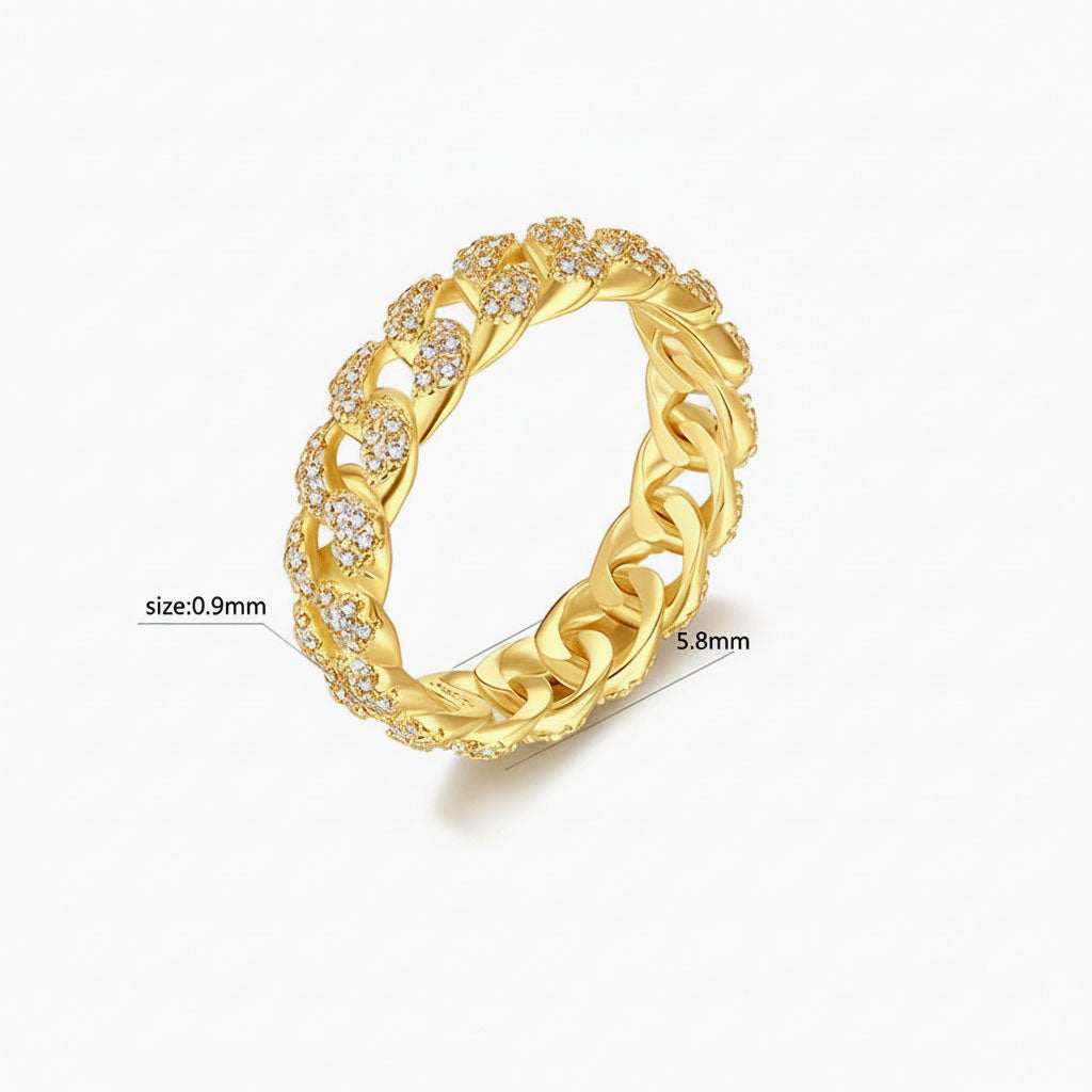 Pave Moissanite Eternity Cuban Chain Ring - Gold