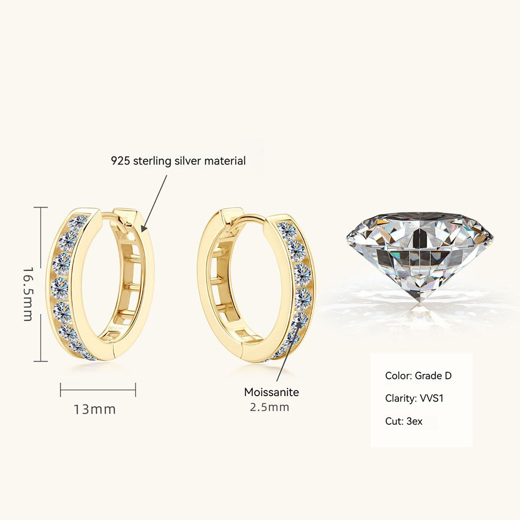Pave Moissanite Hoop Earrings - Gold