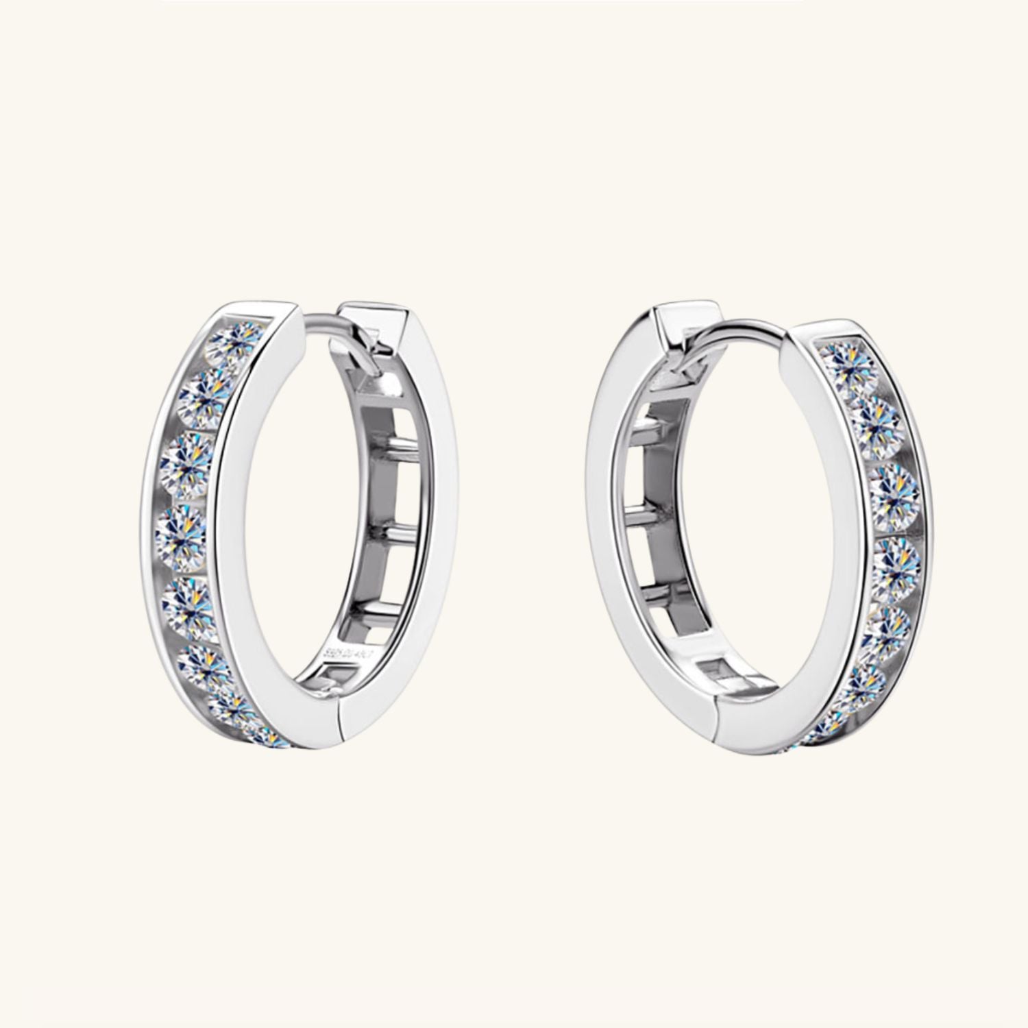 Pave Moissanite Hoop Earrings - Silver
