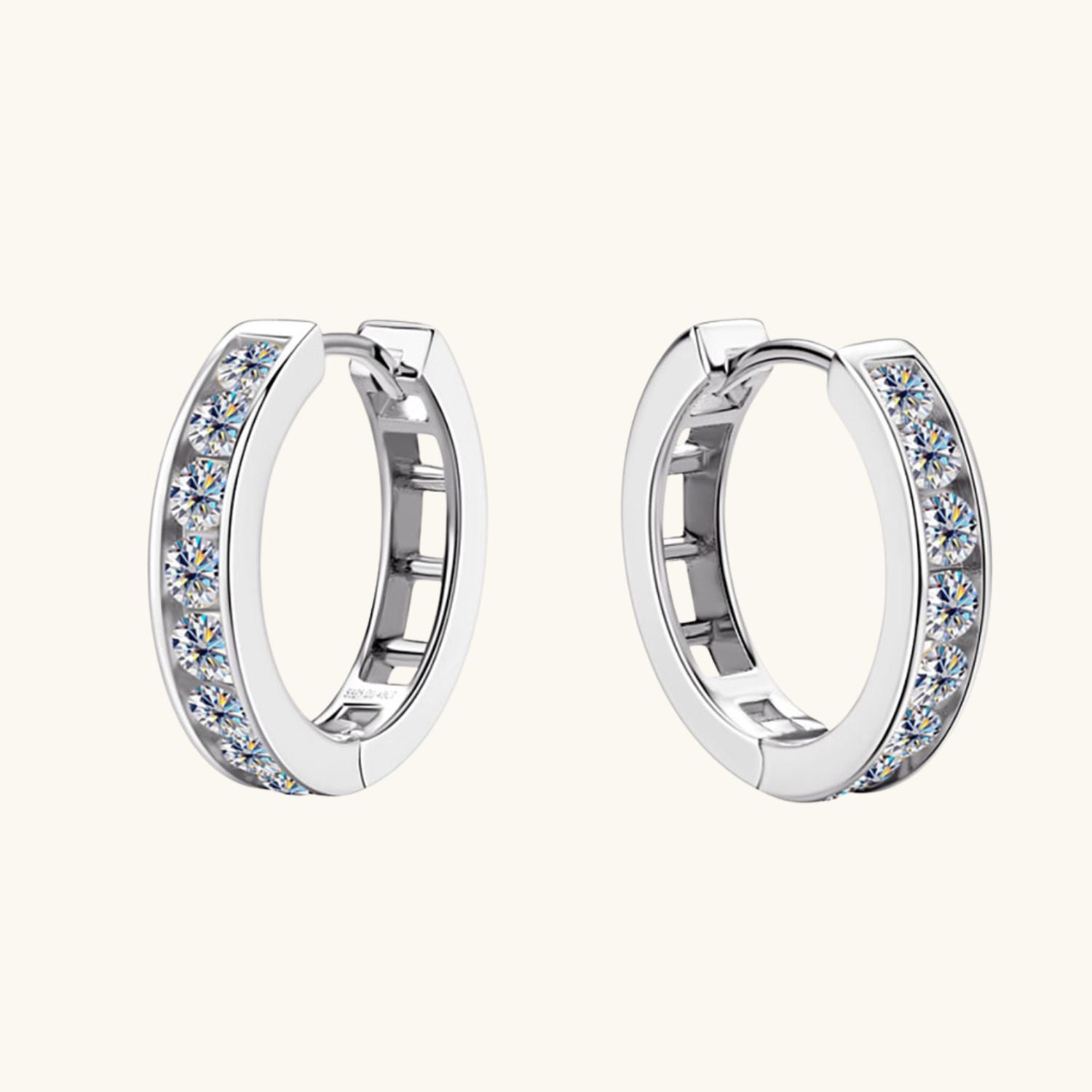 Pave Moissanite Hoop Earrings - Silver