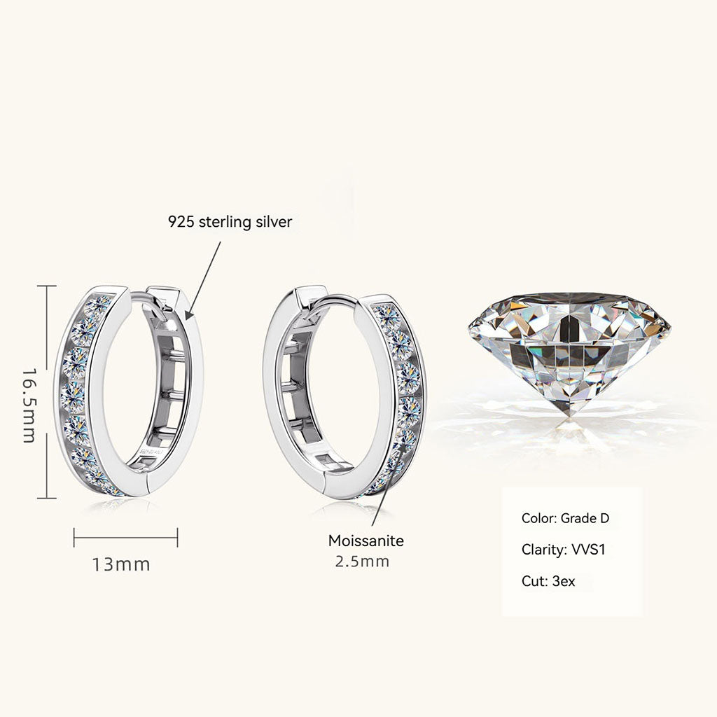 Pave Moissanite Hoop Earrings - Silver