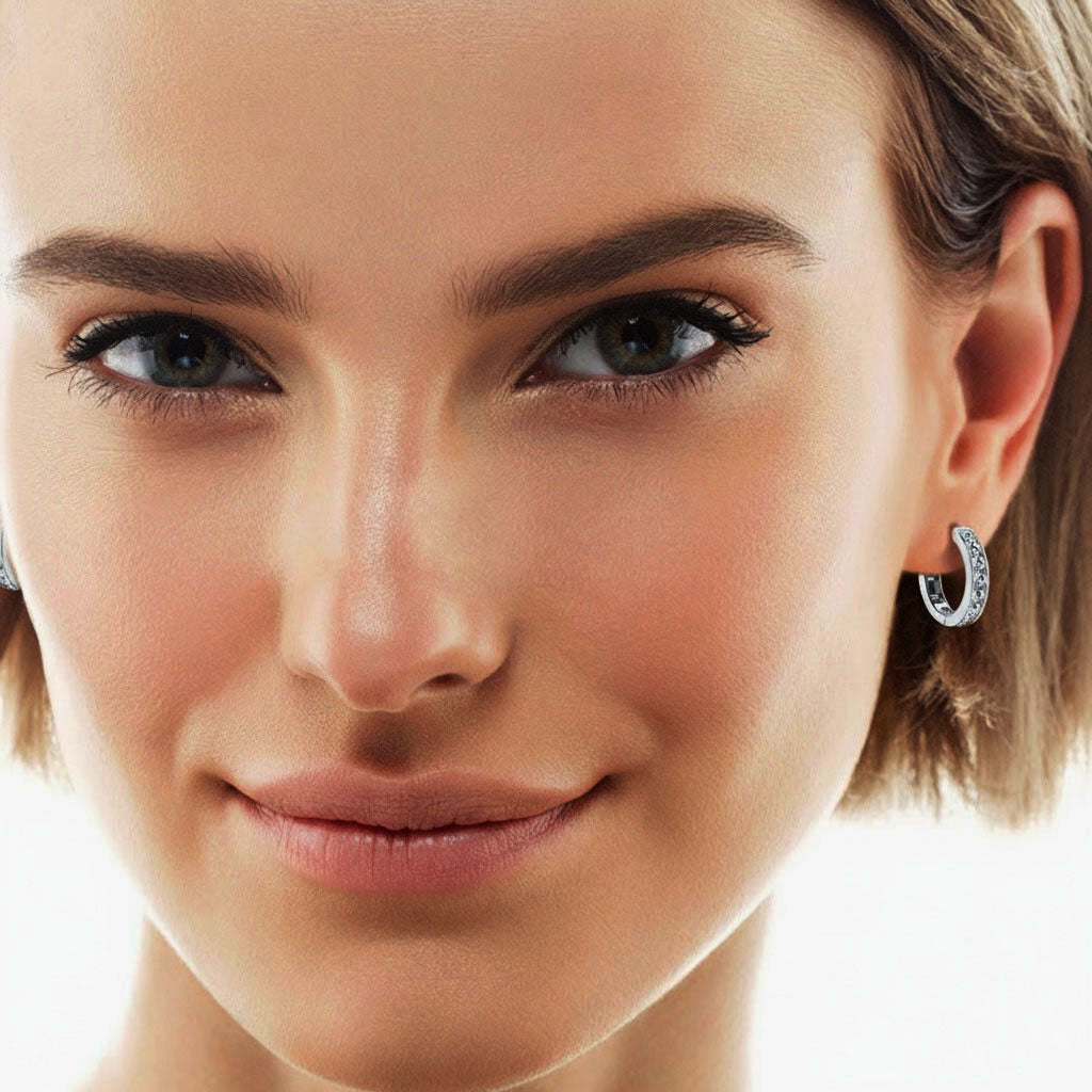 Pave Moissanite Hoop Earrings - Silver