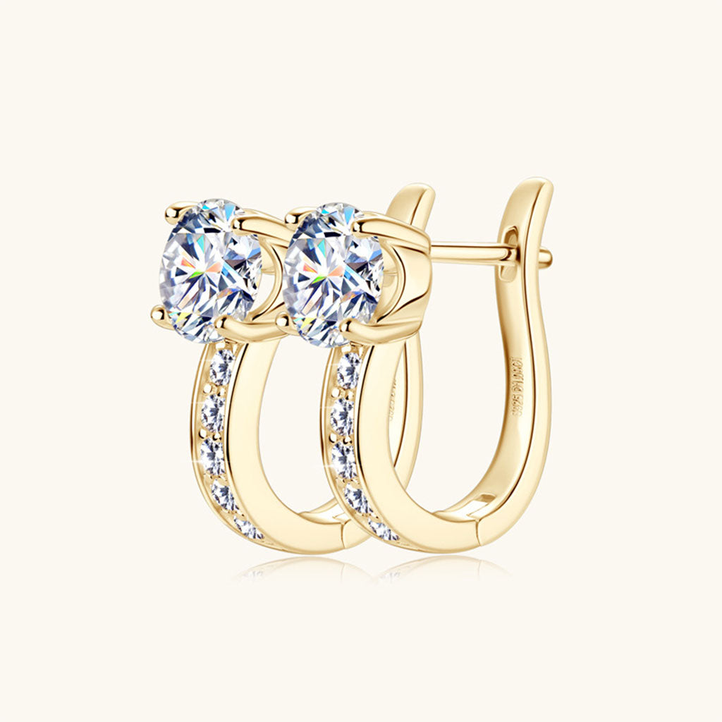 Pave Moissanite U Shape Hoop Earrings - Gold
