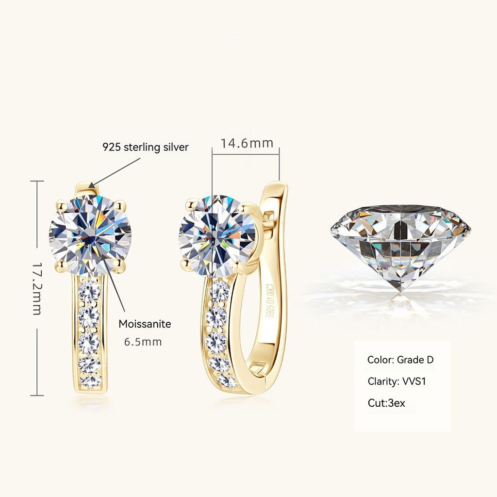 Pave Moissanite U Shape Hoop Earrings - Gold