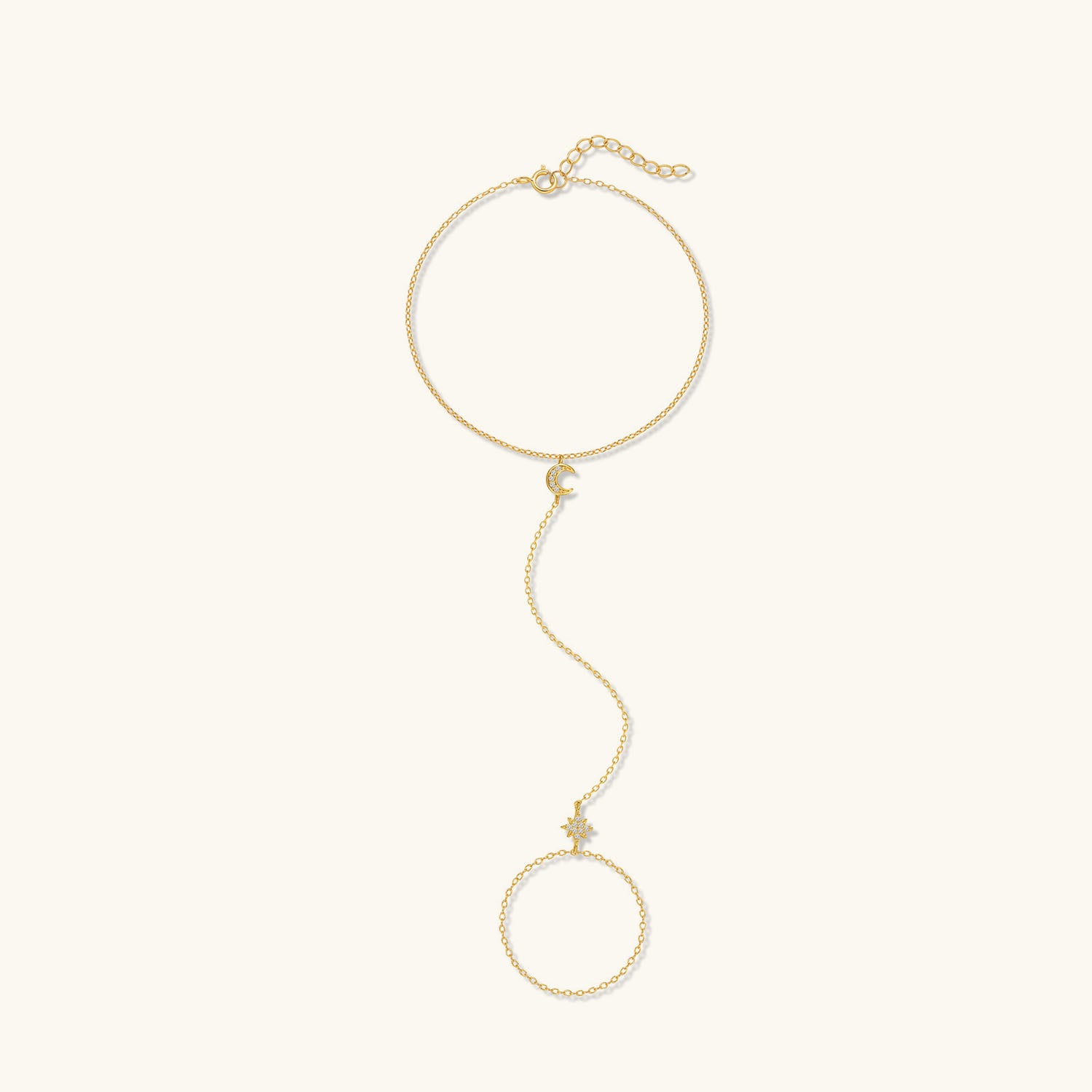Pave Moon & Star Hand Chain Bracelet - Gold