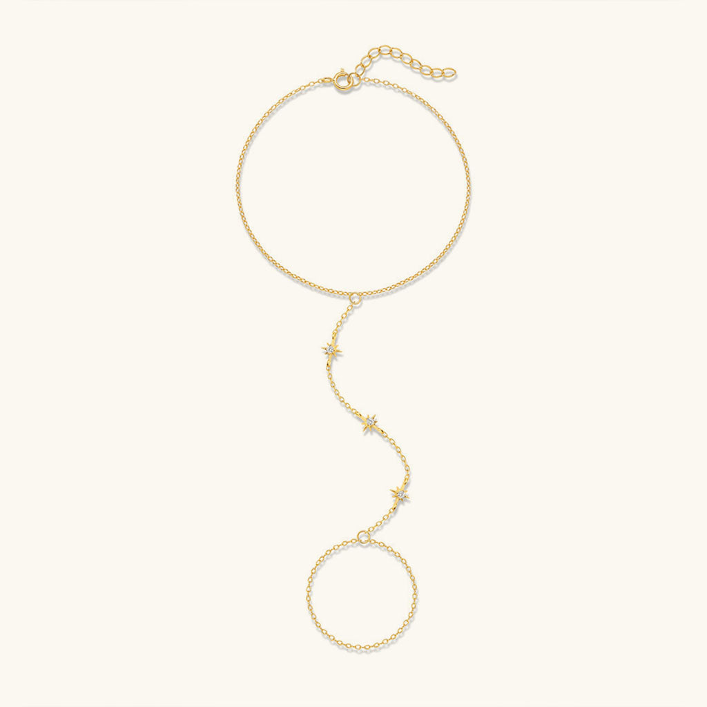 Pave North Star Hand Chain Bracelet - Gold