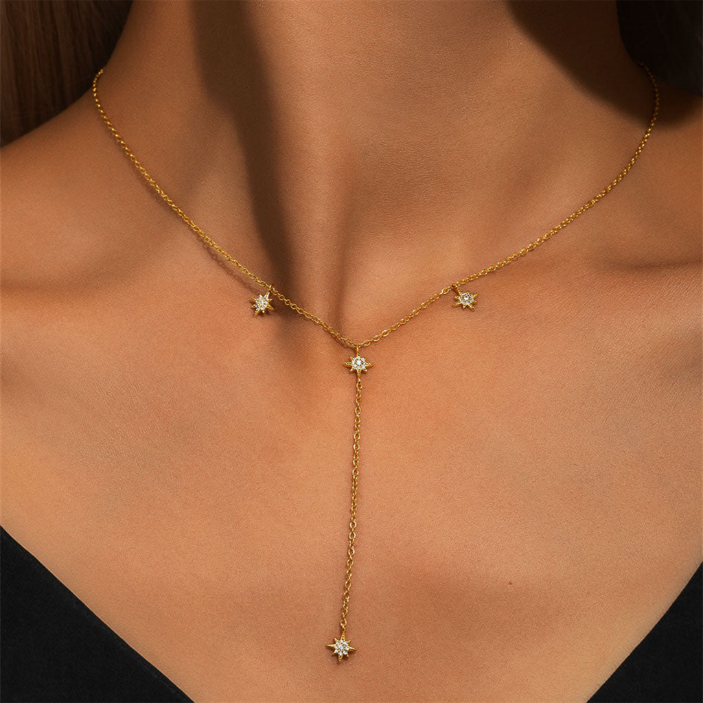 Pave North Star Lariat Necklace - Gold