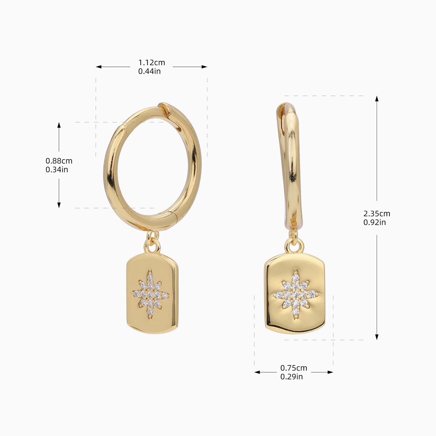 Pave North Star Tag Huggie Hoop Earrings - Gold