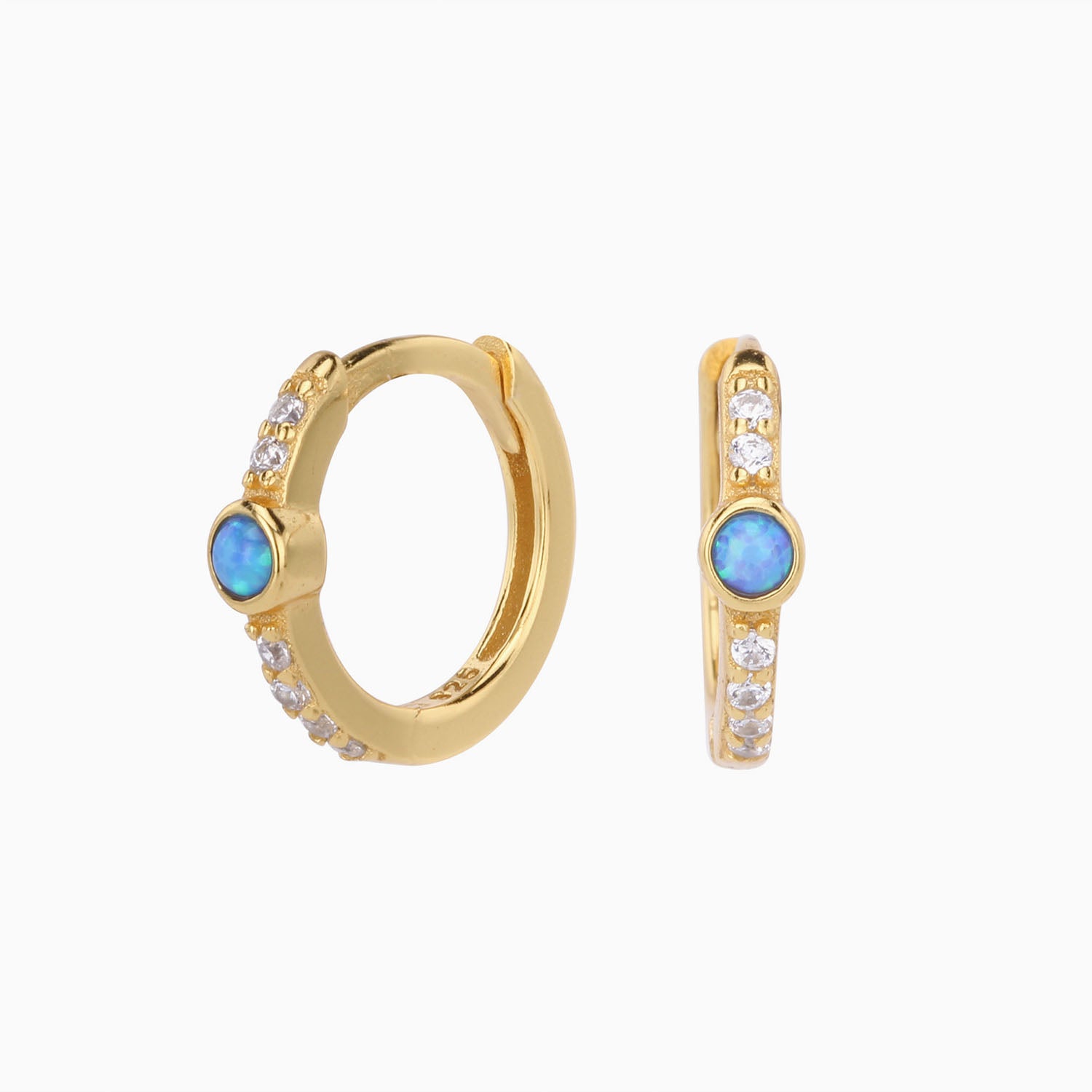Pave Opal Huggie Hoop Earrings - Gold