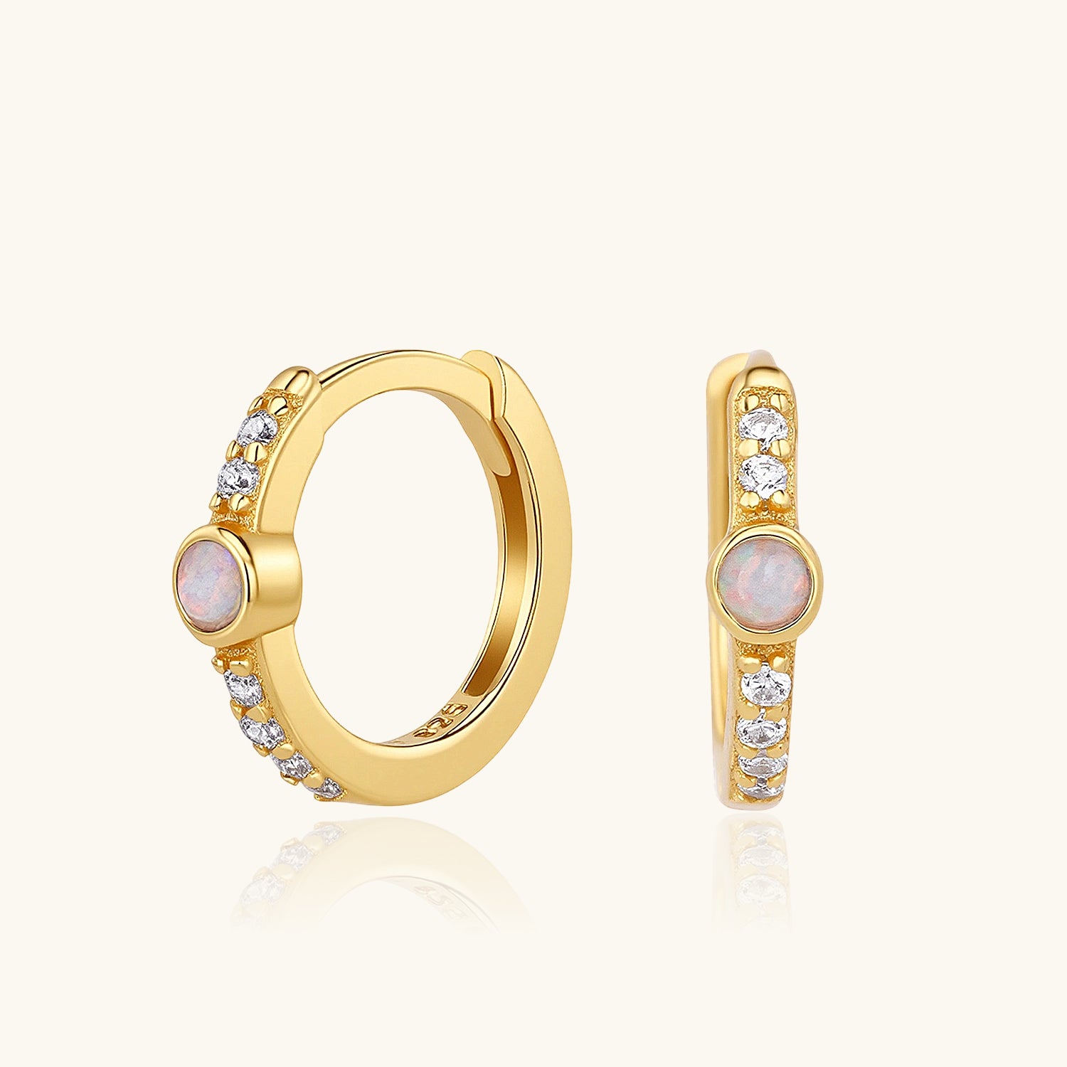Pave Opal Huggie Hoop Earrings - Gold