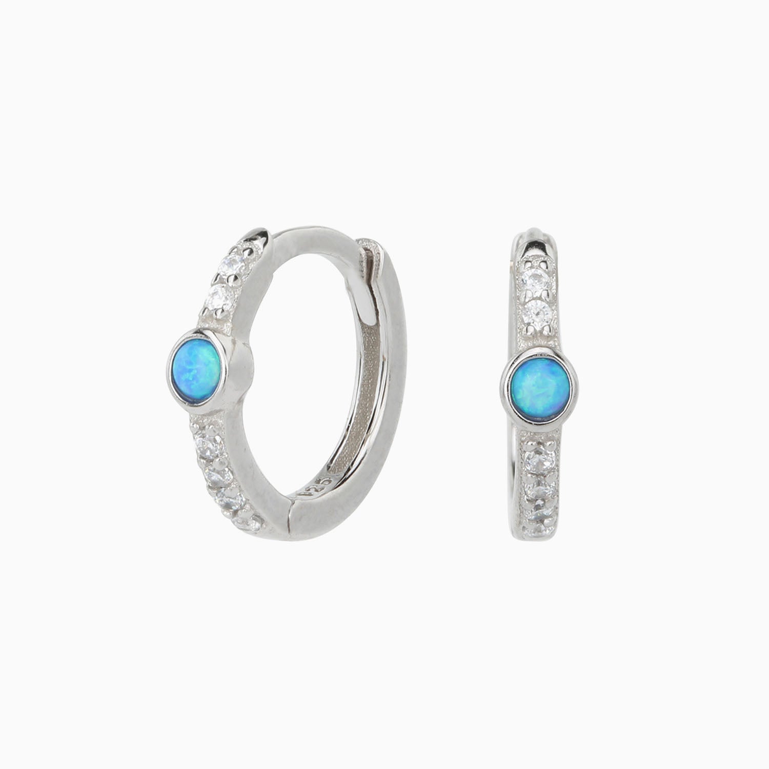 Pave Opal Huggie Hoop Earrings - Silver