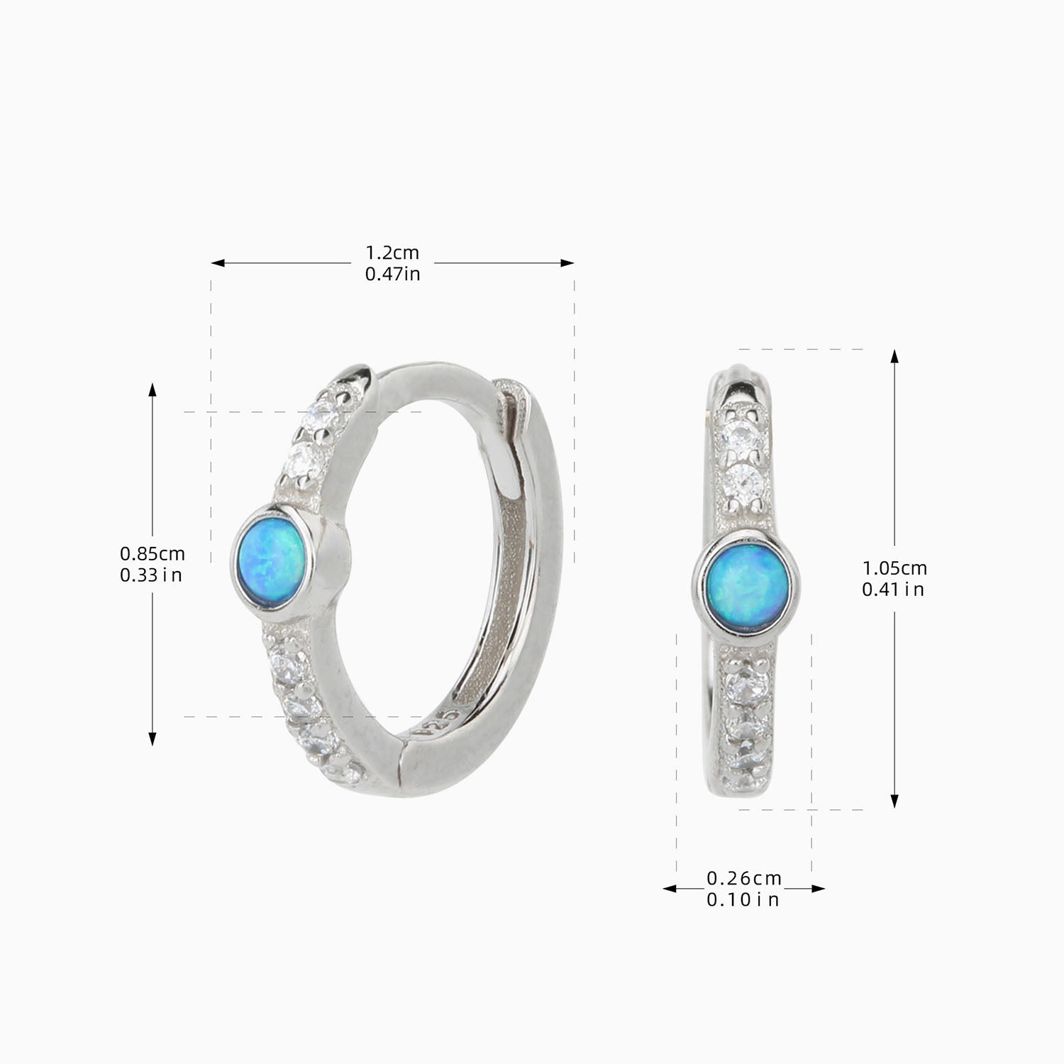 Pave Opal Huggie Hoop Earrings - Silver
