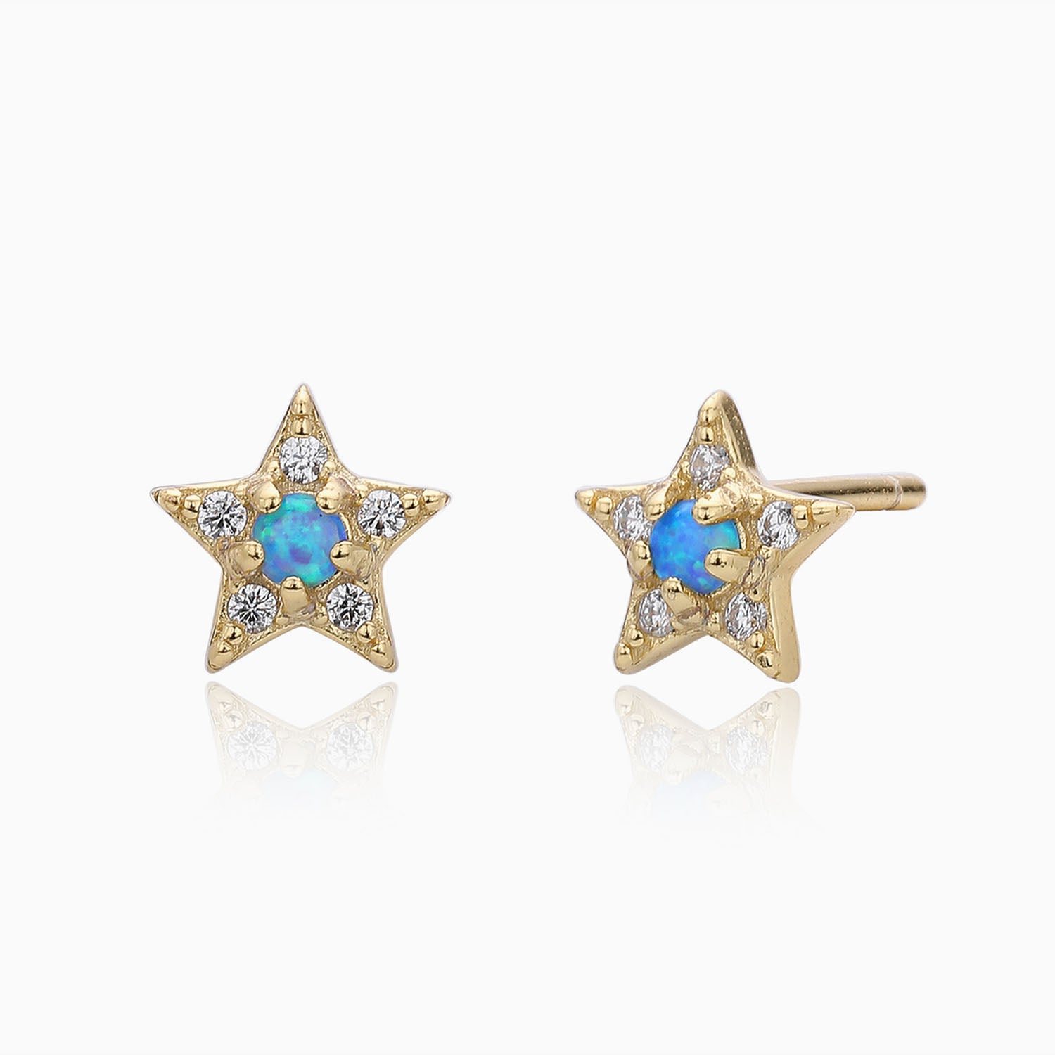 Pave Opal Star Stud Earrings - Gold