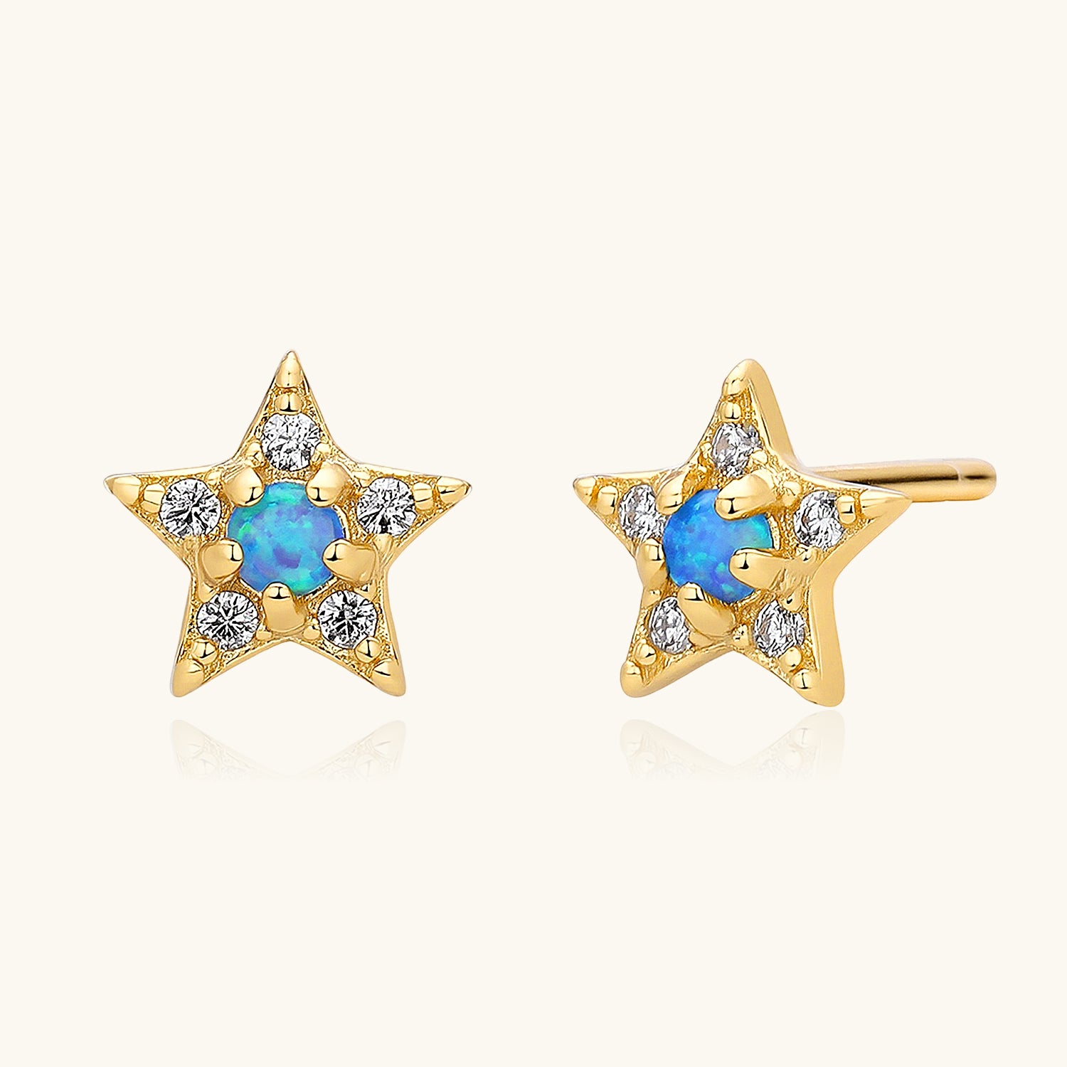Pave Opal Star Stud Earrings - Gold
