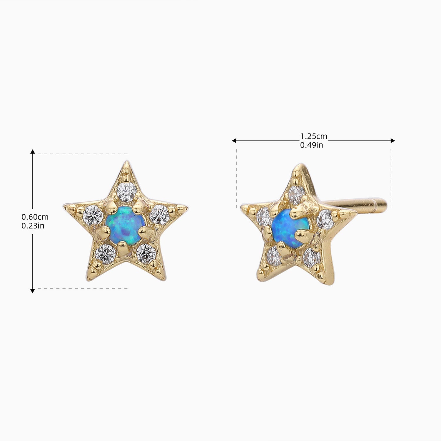 Pave Opal Star Stud Earrings - Gold