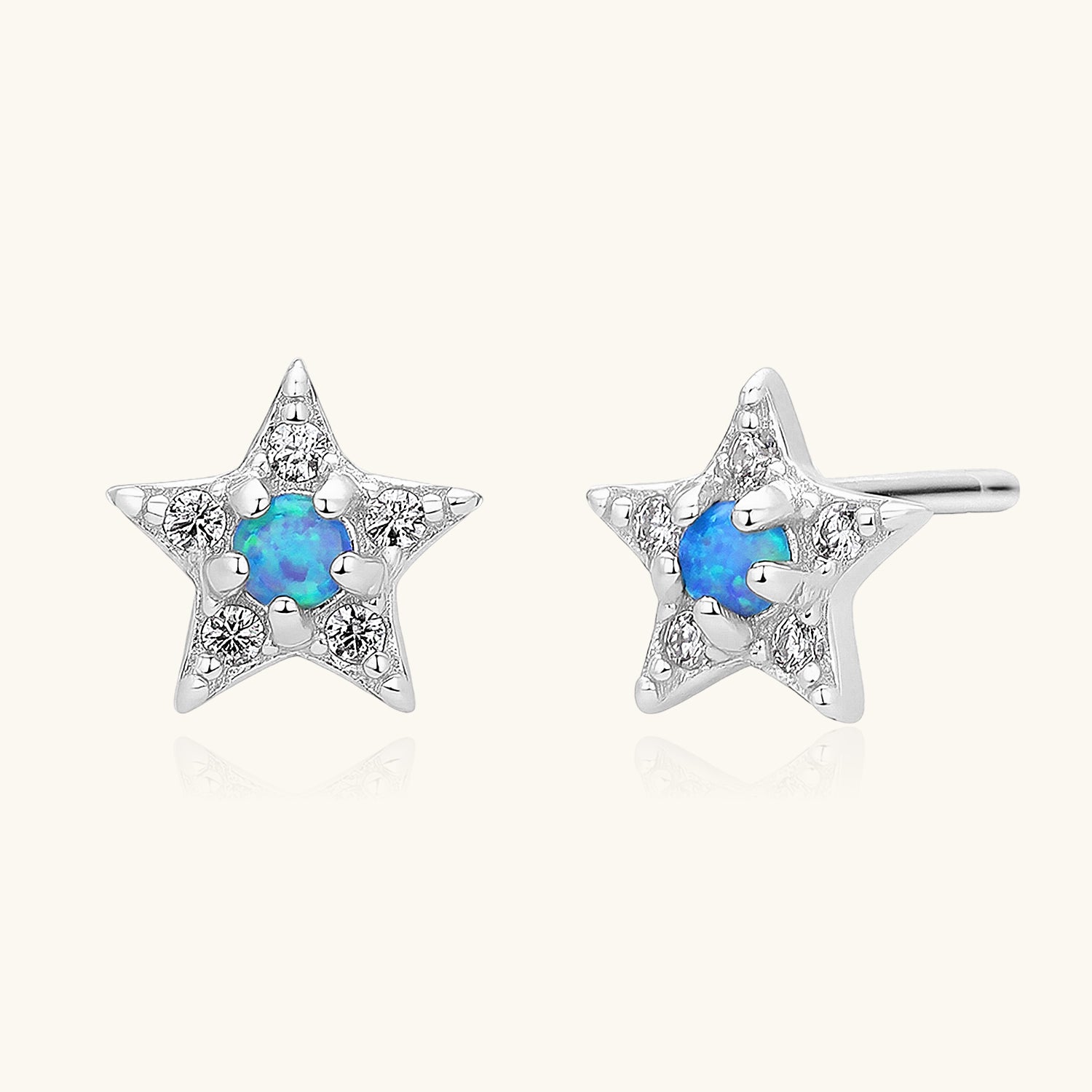 Pave Opal Star Stud Earrings - Silver