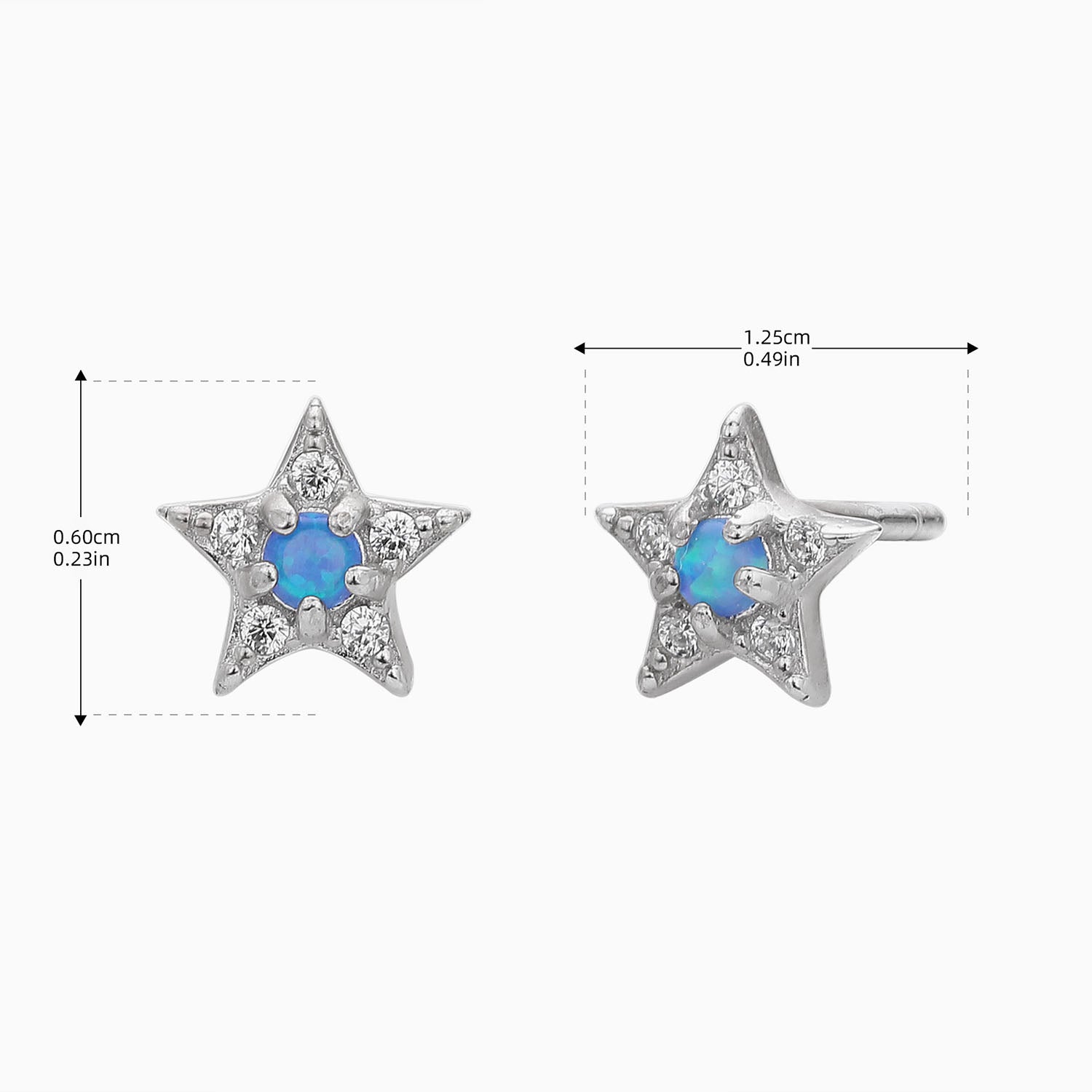 Pave Opal Star Stud Earrings - Silver