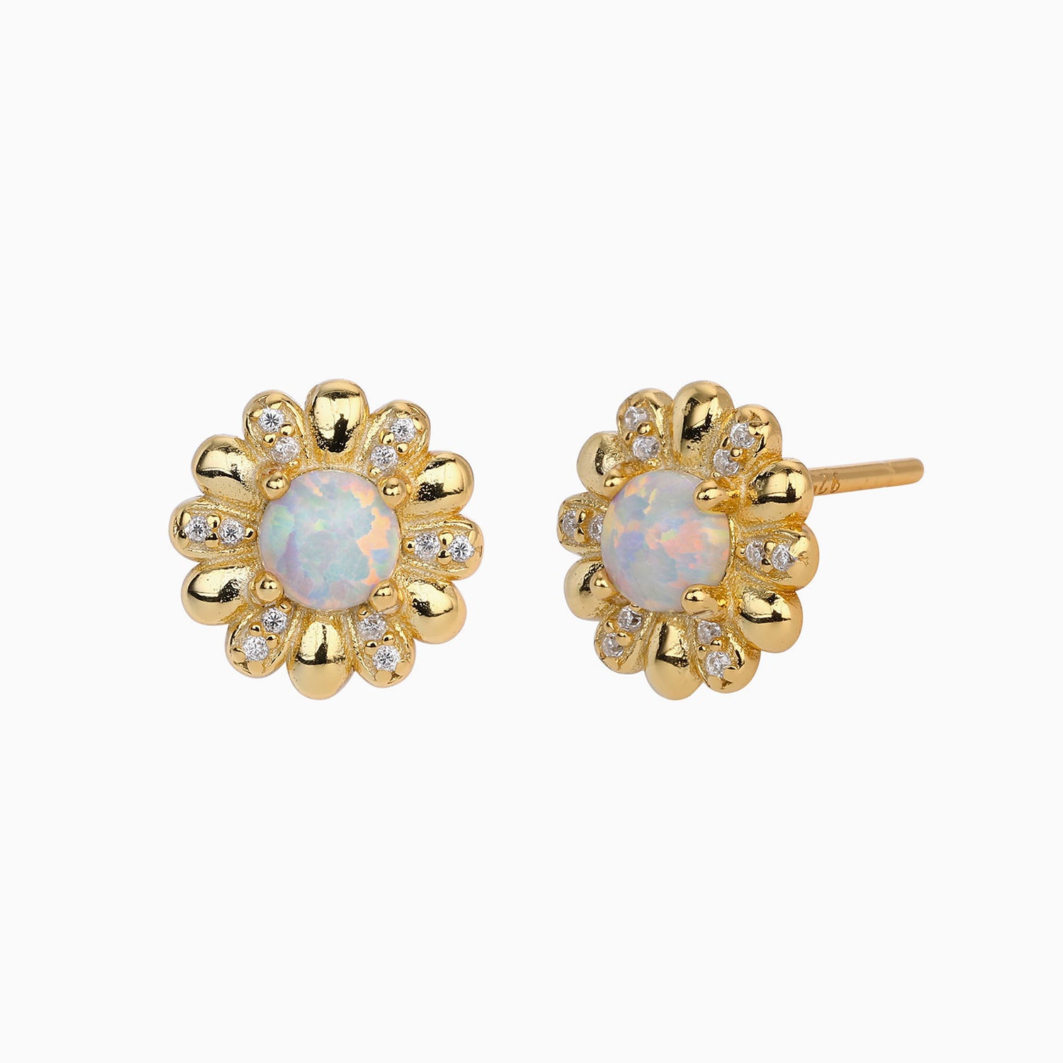 Pave Opal Sunflower Stud Earrings - Gold