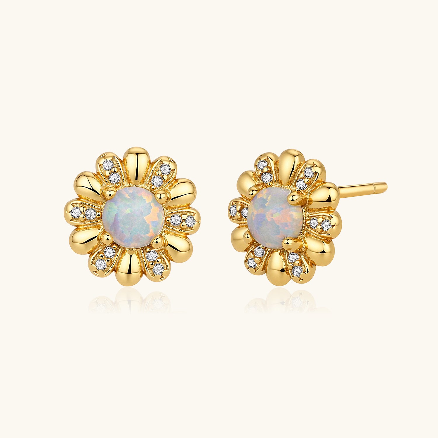 Pave Opal Sunflower Stud Earrings - Gold