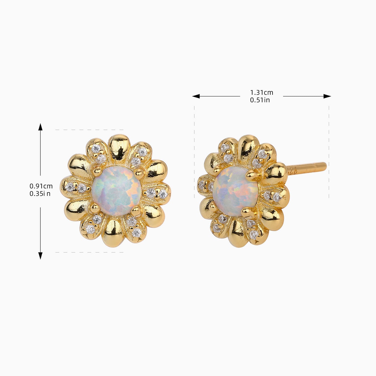 Pave Opal Sunflower Stud Earrings - Gold