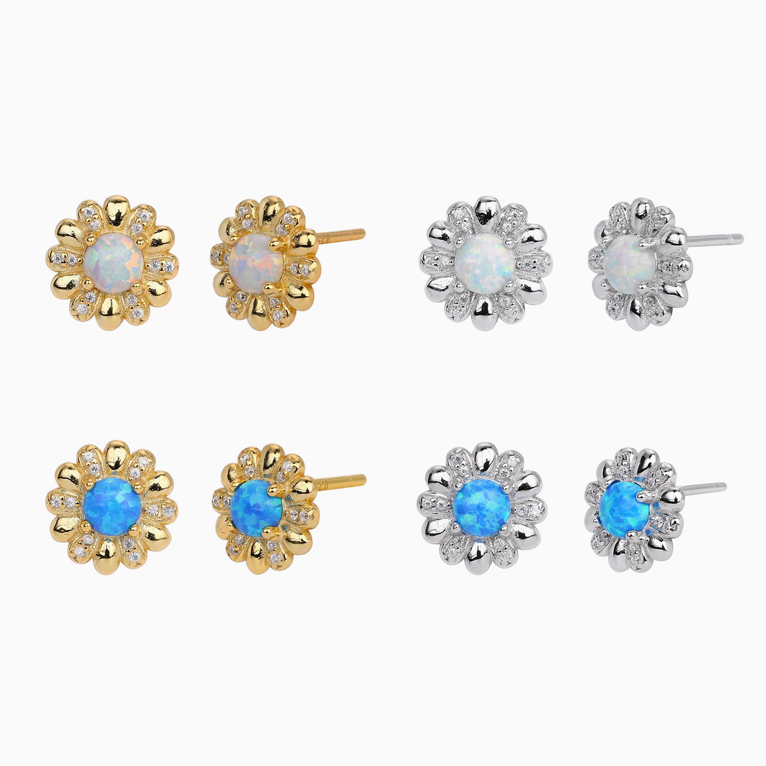 Pave Opal Sunflower Stud Earrings - Gold