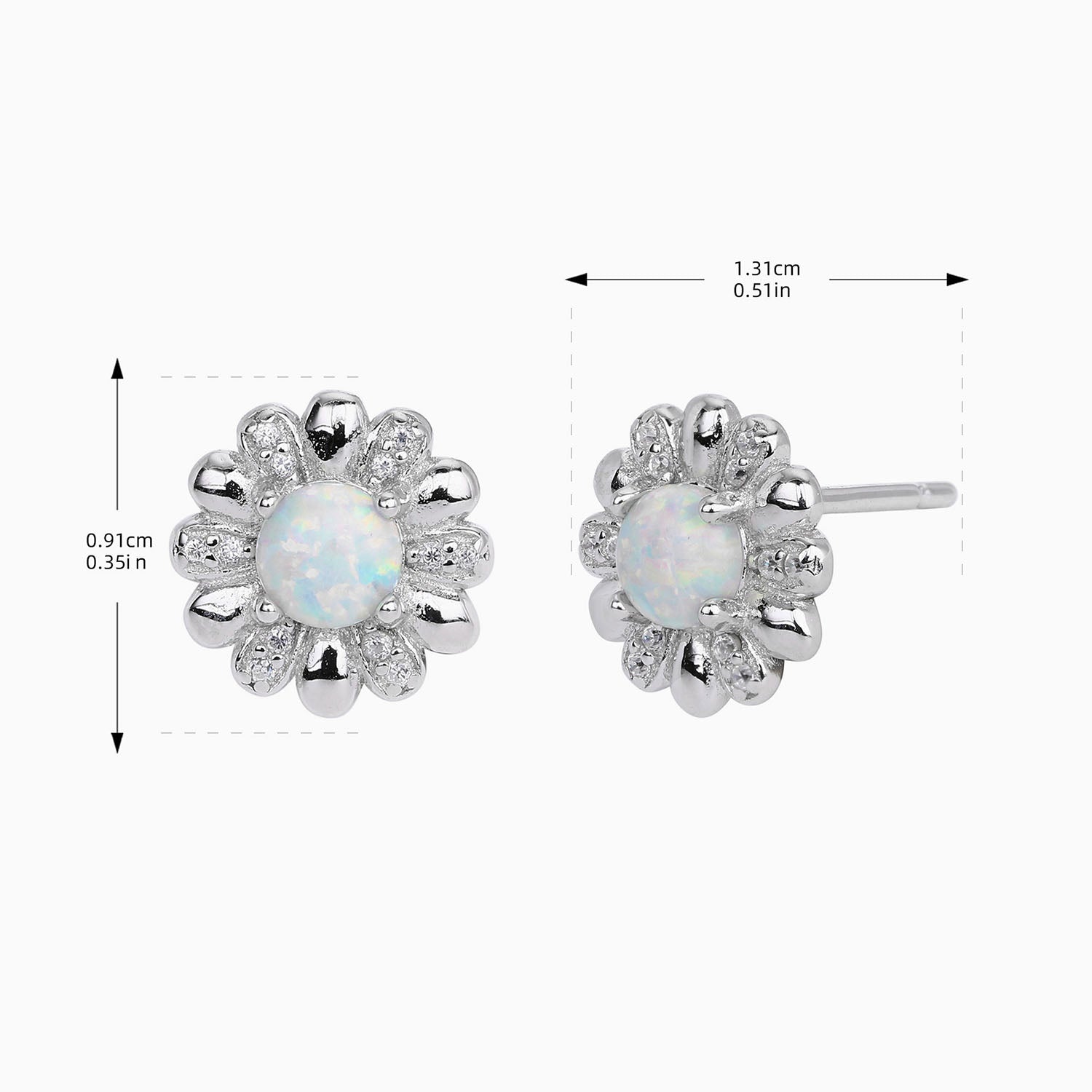 Pave Opal Sunflower Stud Earrings - Silver