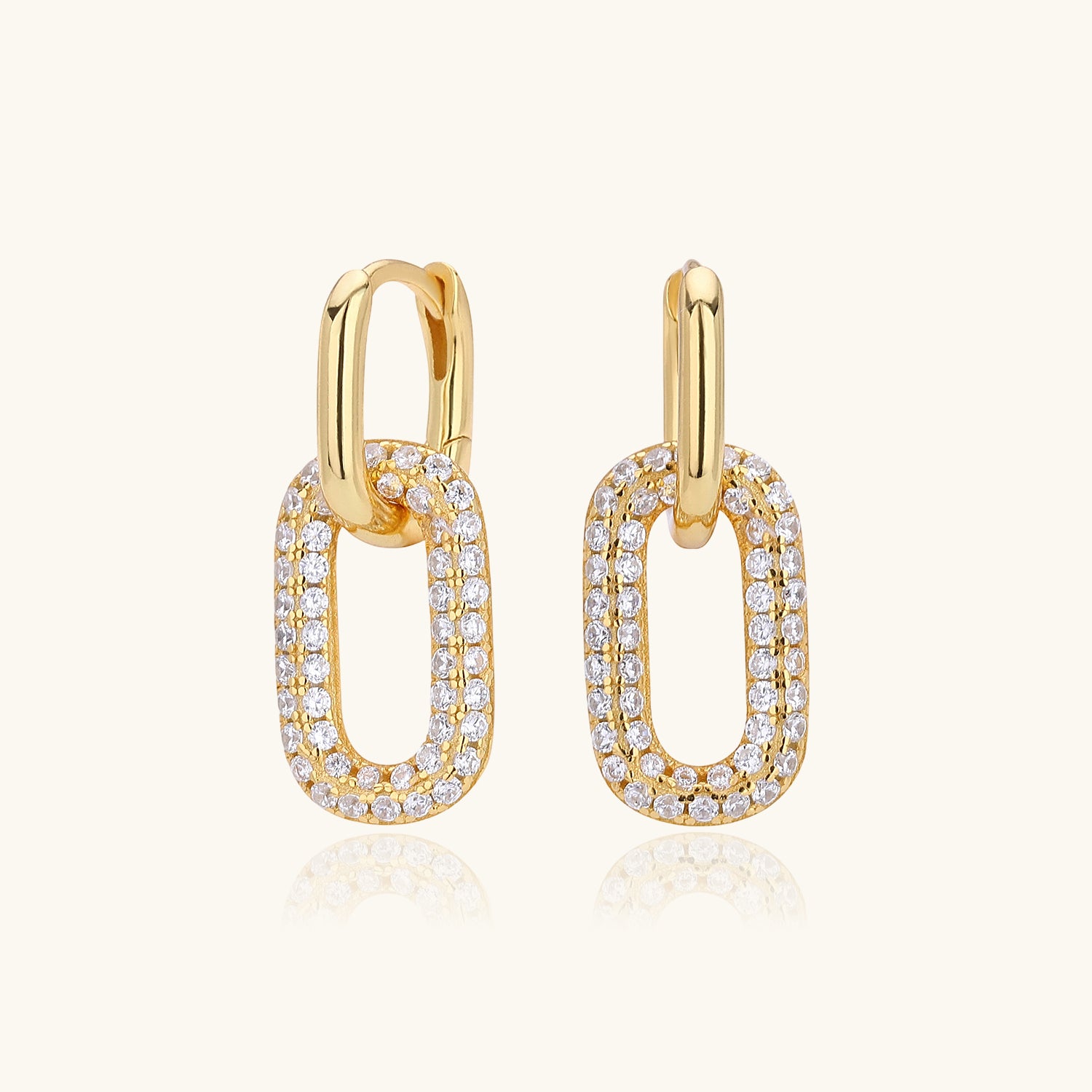 Pave Paperclip Link Drop Earrings - Gold