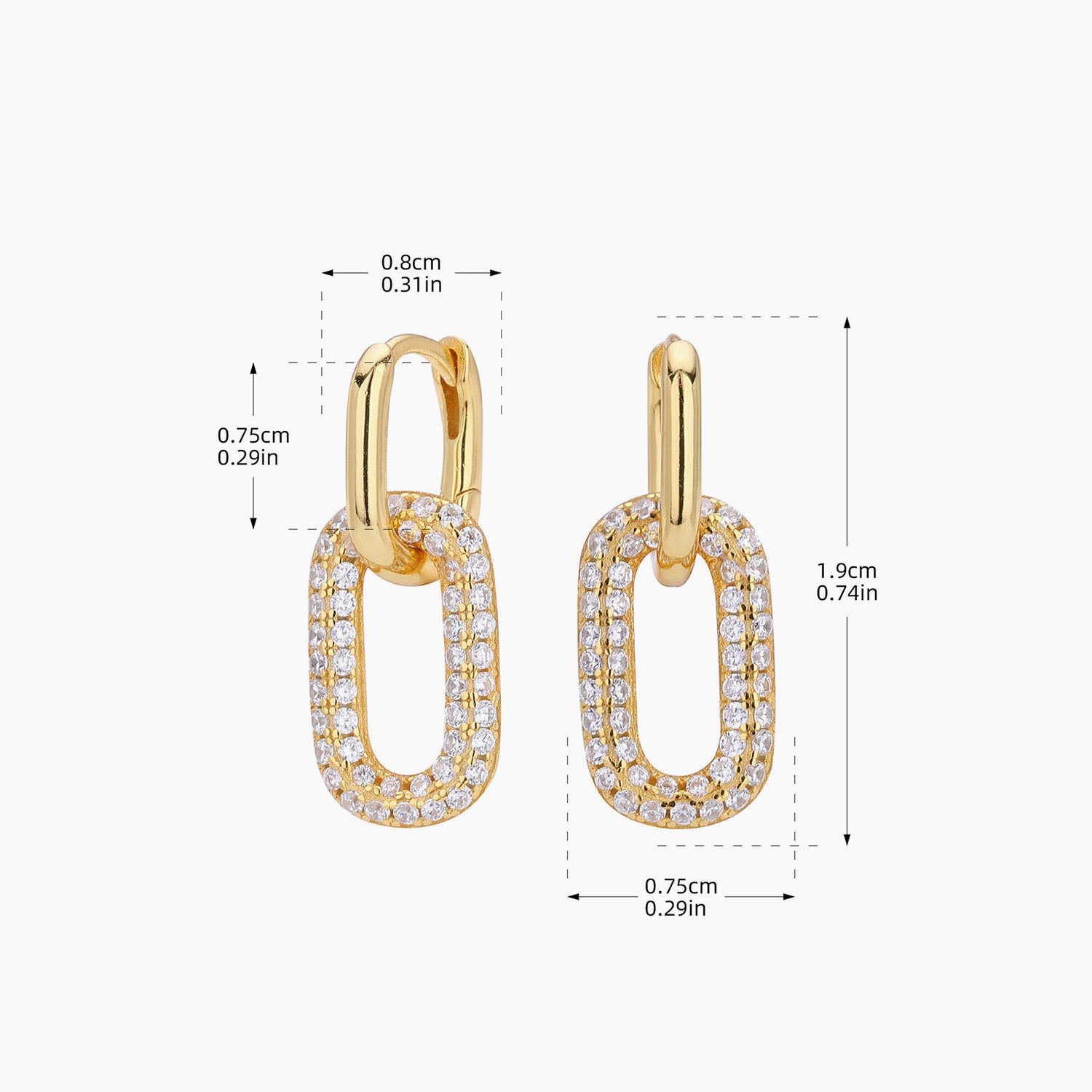 Pave Paperclip Link Drop Earrings - Gold