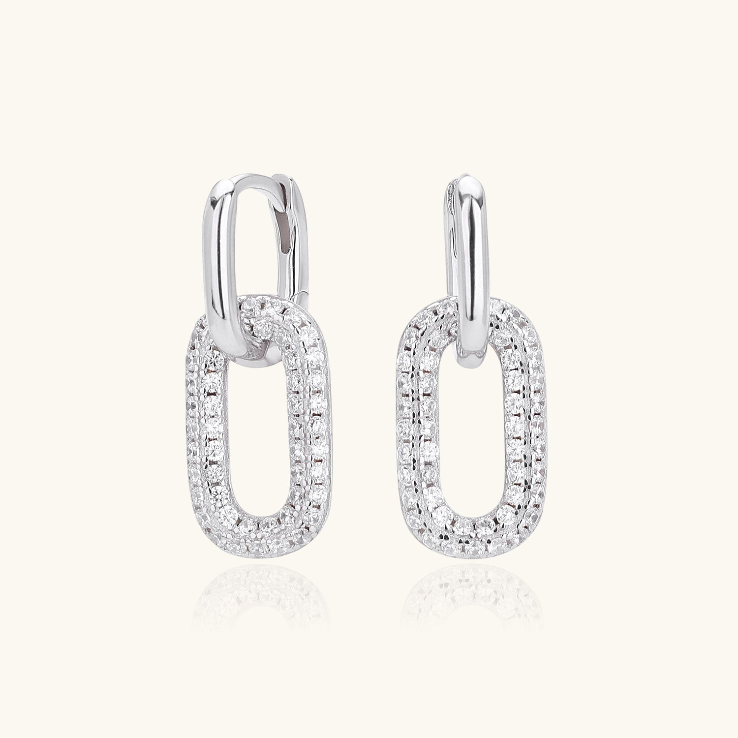 Pave Paperclip Link Drop Earrings - Silver