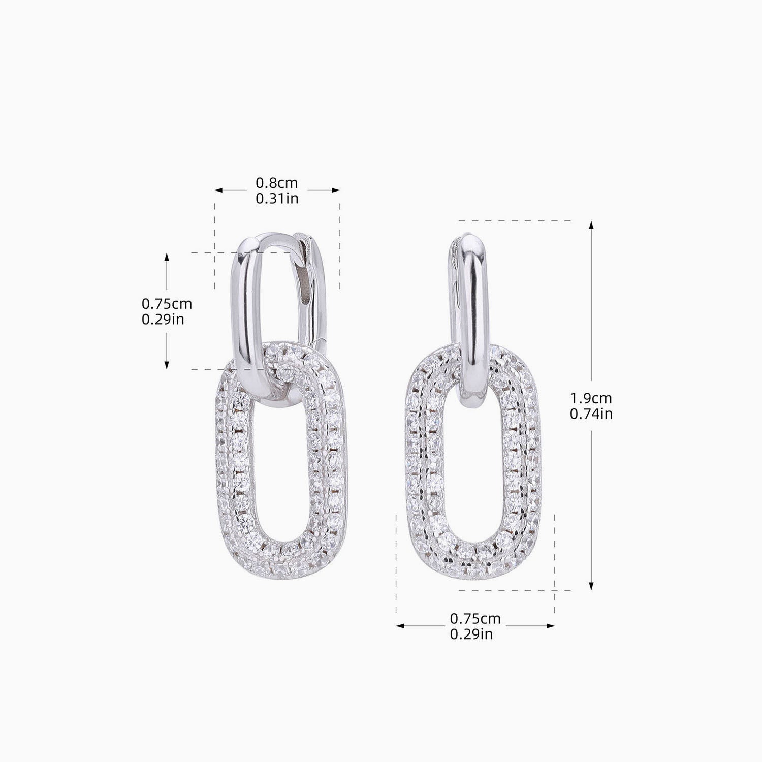 Pave Paperclip Link Drop Earrings - Silver