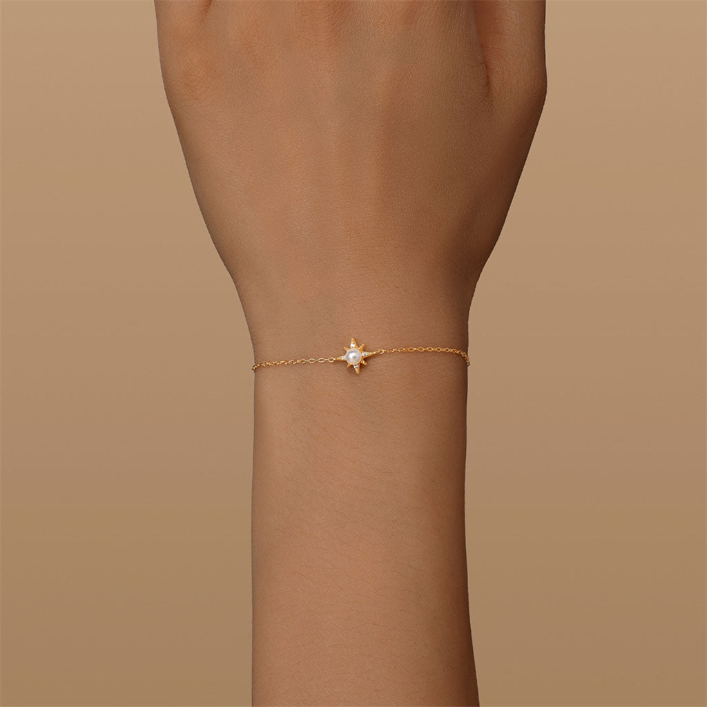 Pave Pearl North Star Bracelet - Gold