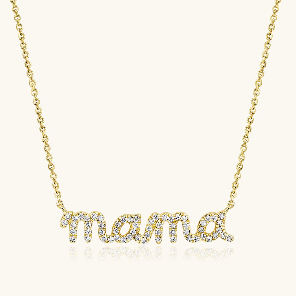 Pave Script Mama Necklace - Gold