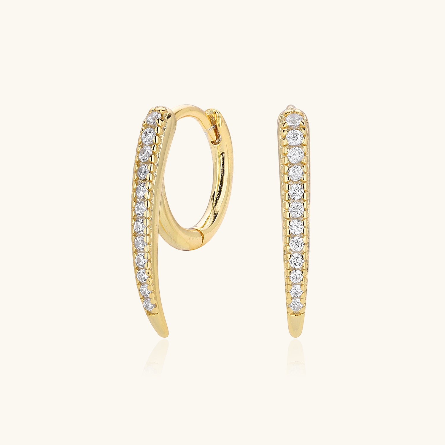 Pave Sharp Spike Huggie Hoop Earrings - Gold