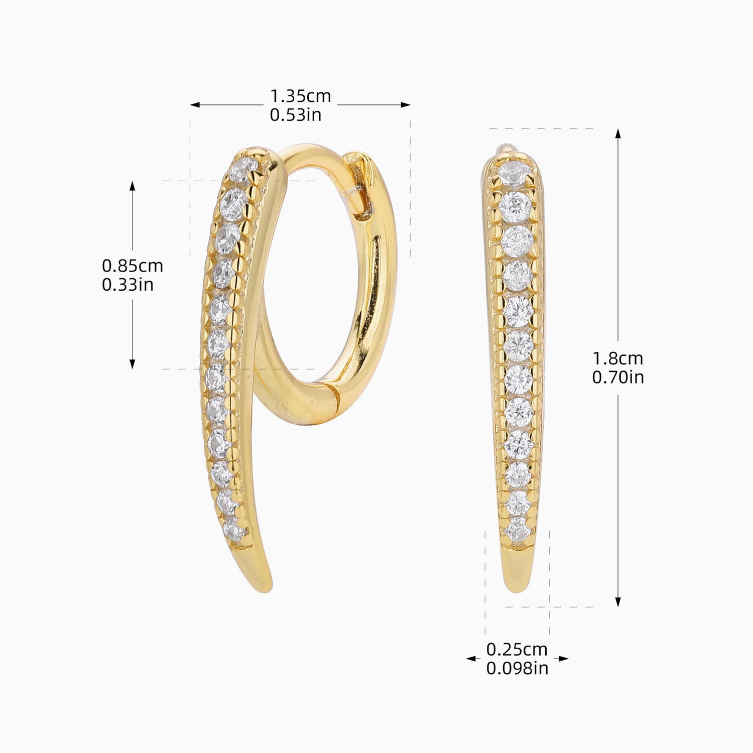 Pave Sharp Spike Huggie Hoop Earrings - Gold