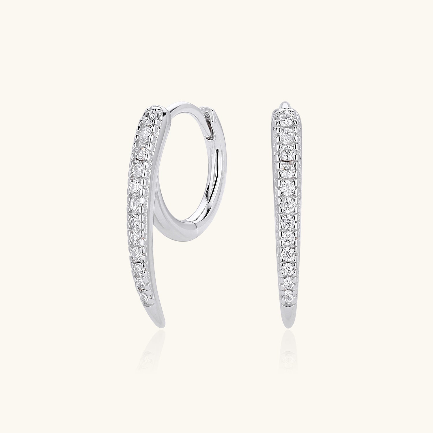 Pave Sharp Spike Huggie Hoop Earrings - Silver