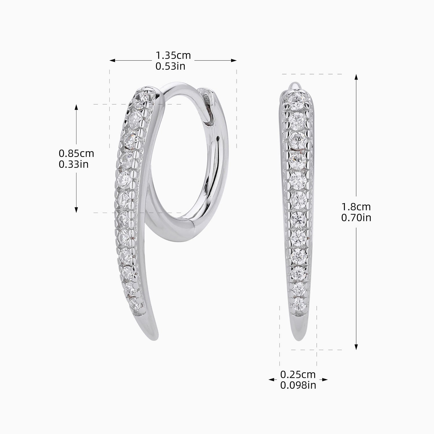 Pave Sharp Spike Huggie Hoop Earrings - Silver
