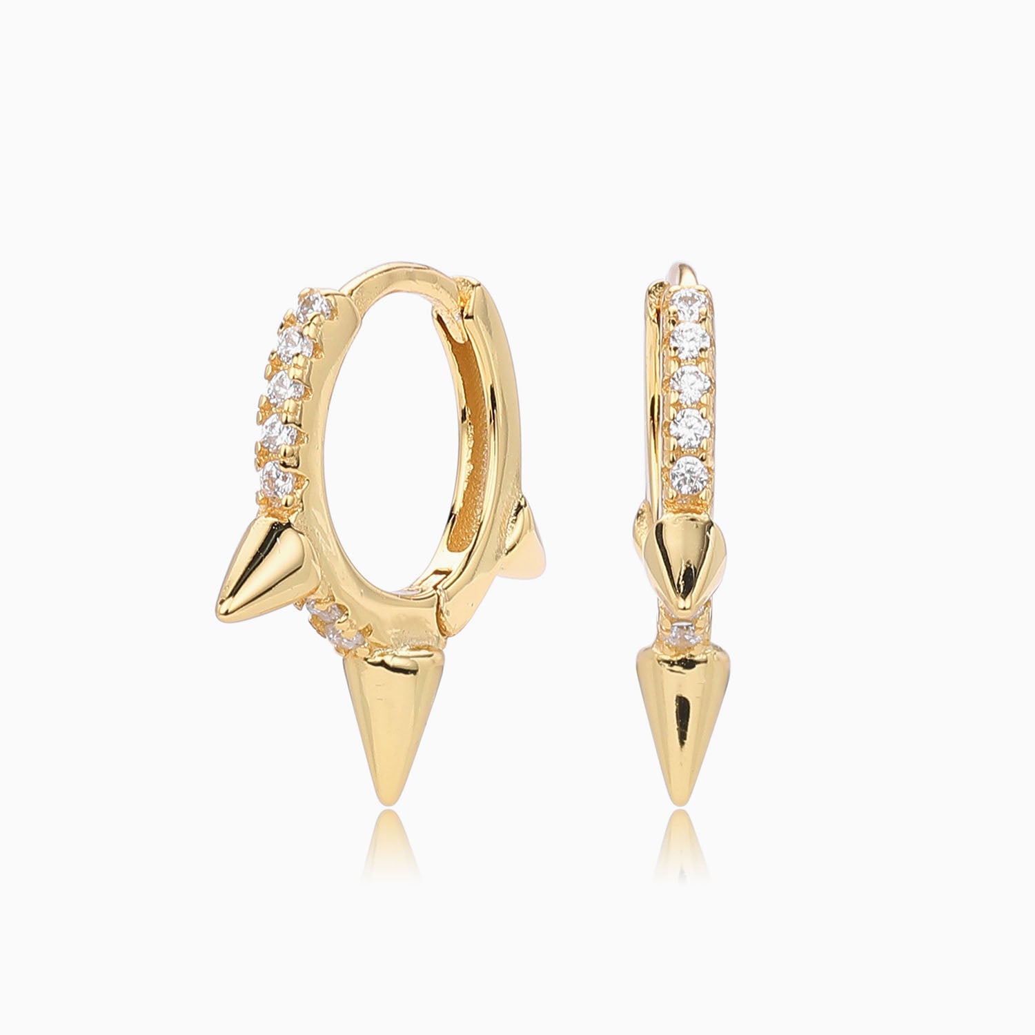 Pave Spike Huggie Hoop Earrings - Gold