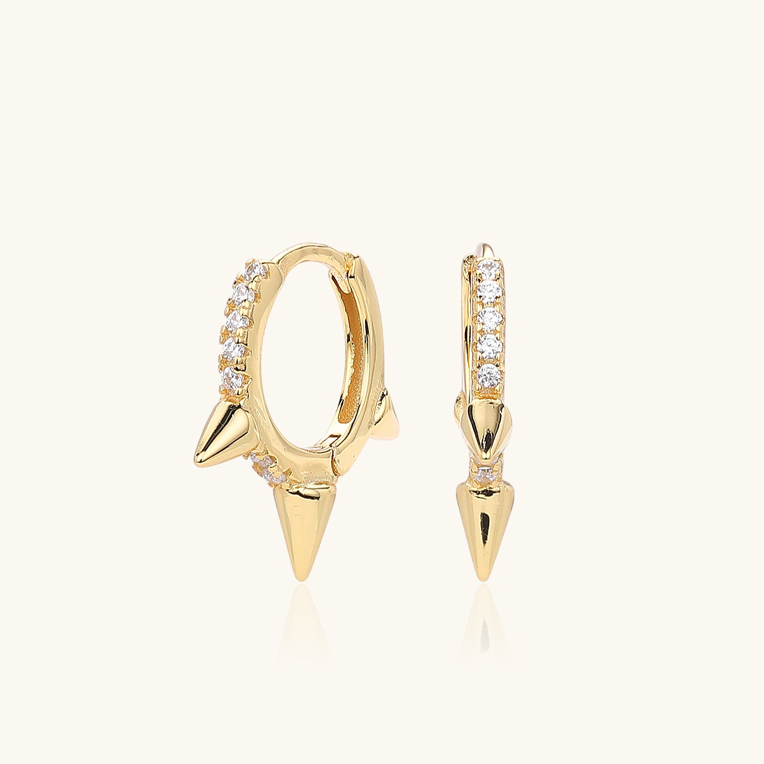 Pave Spike Huggie Hoop Earrings - Gold