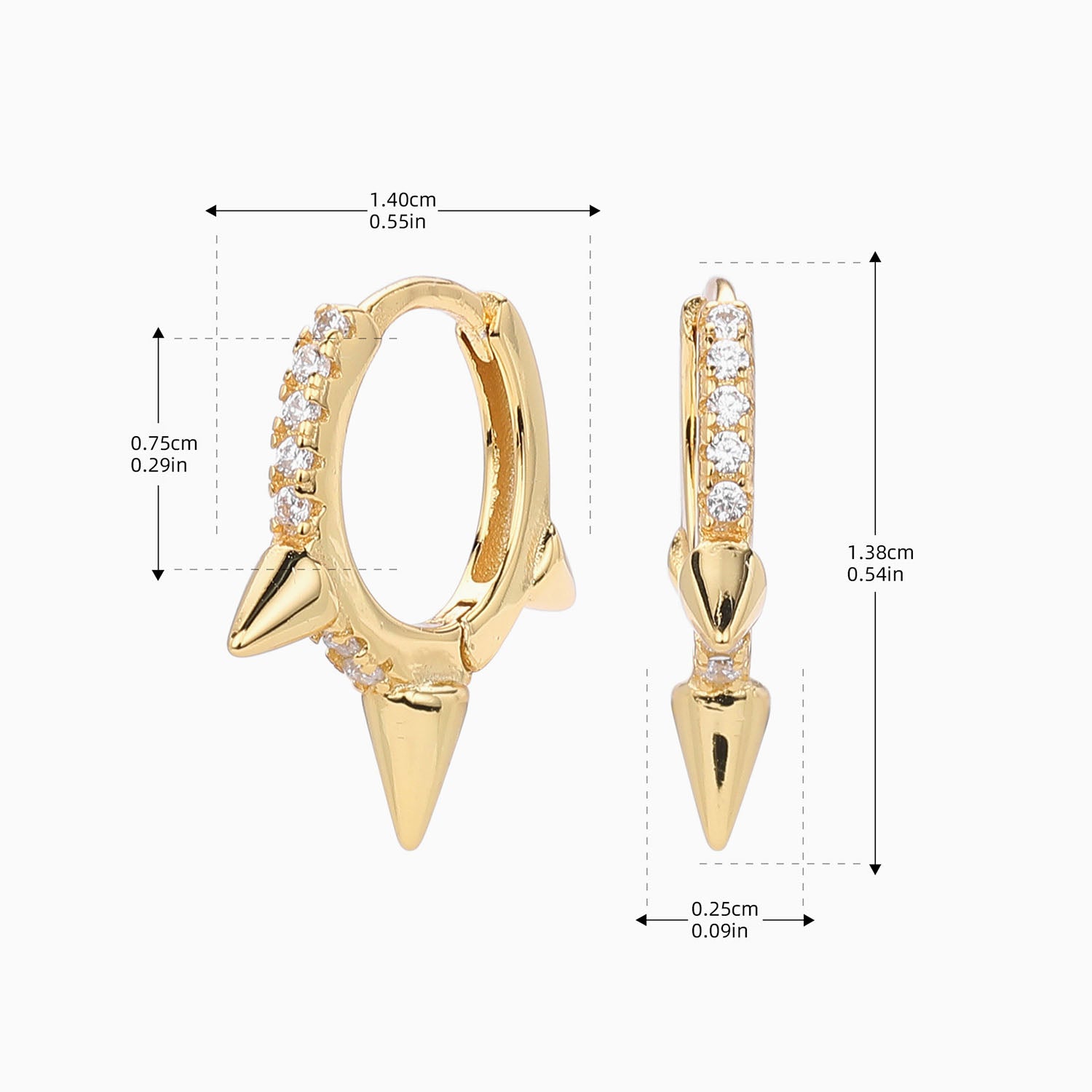 Pave Spike Huggie Hoop Earrings - Gold