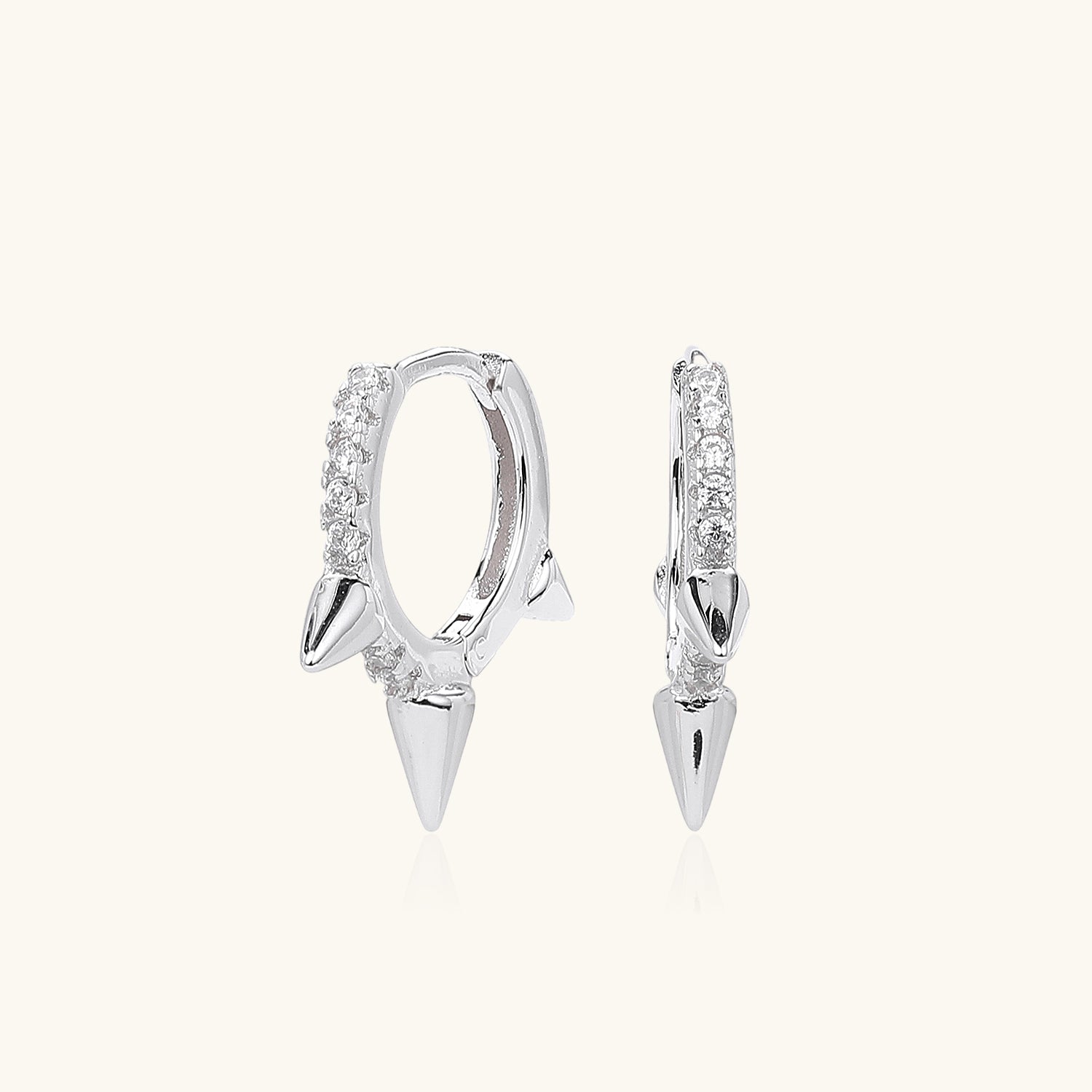 Pave Spike Huggie Hoop Earrings - Silver