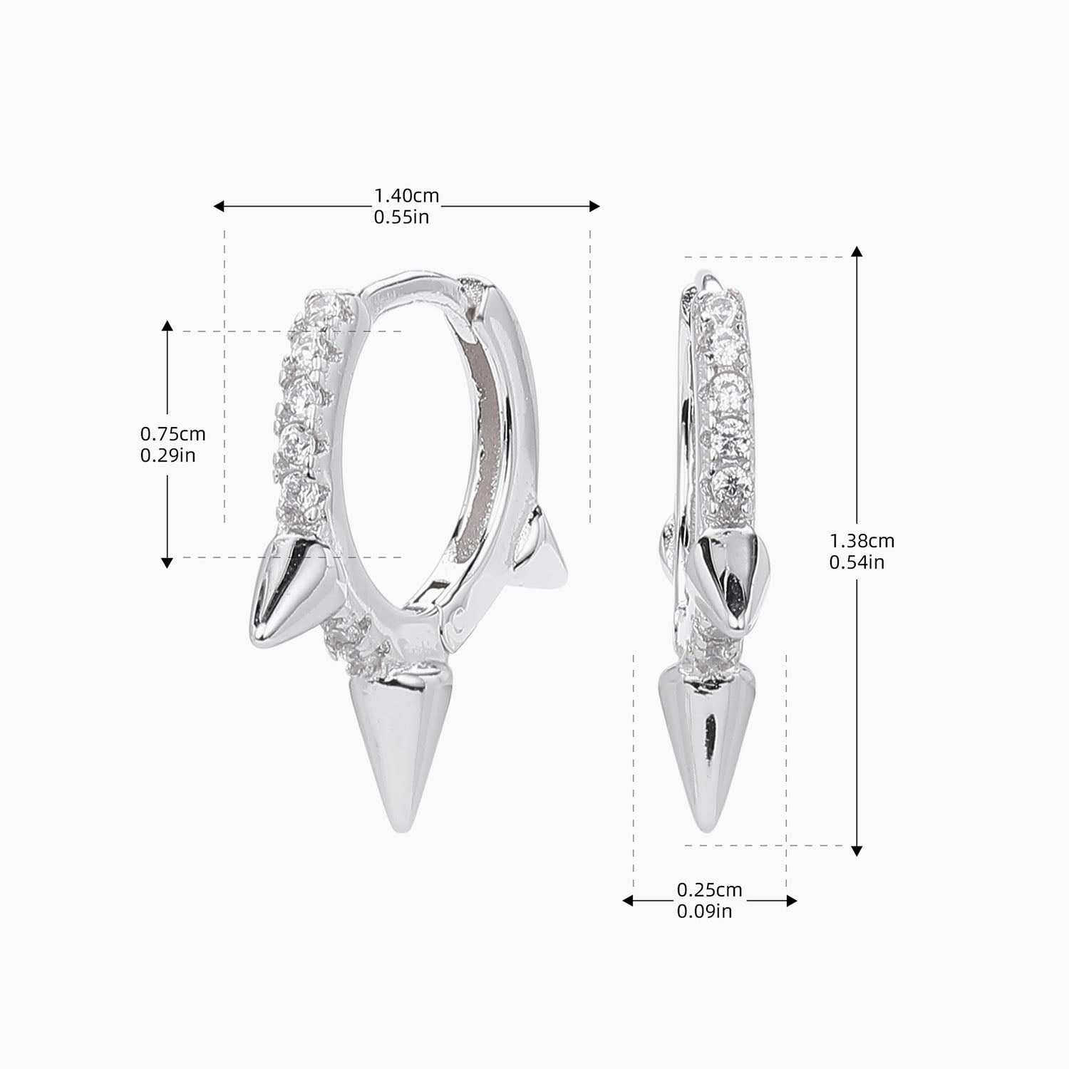 Pave Spike Huggie Hoop Earrings - Silver