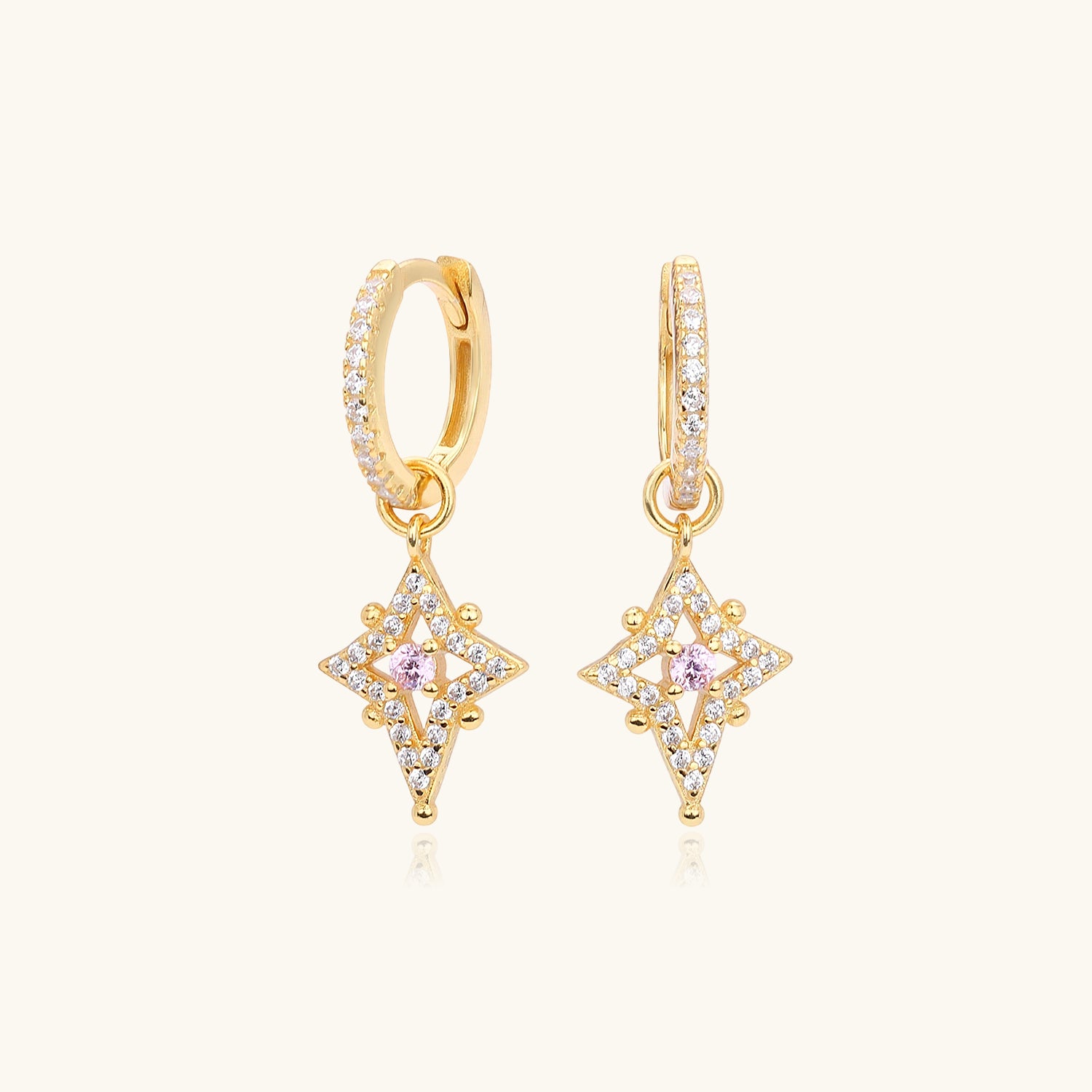 Pave Star Drop Huggie Hoop Earrings - Gold