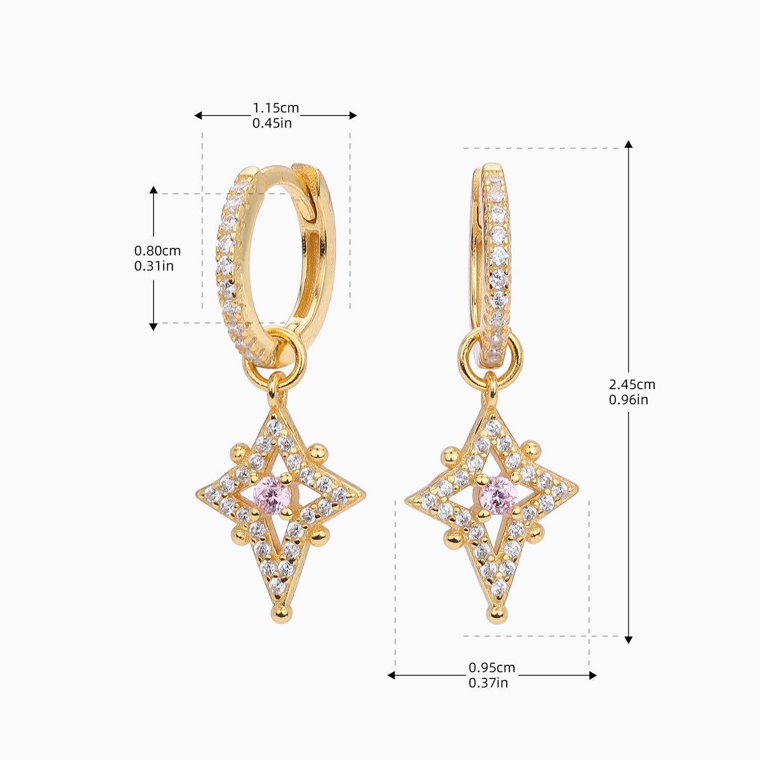 Pave Star Drop Huggie Hoop Earrings - Gold