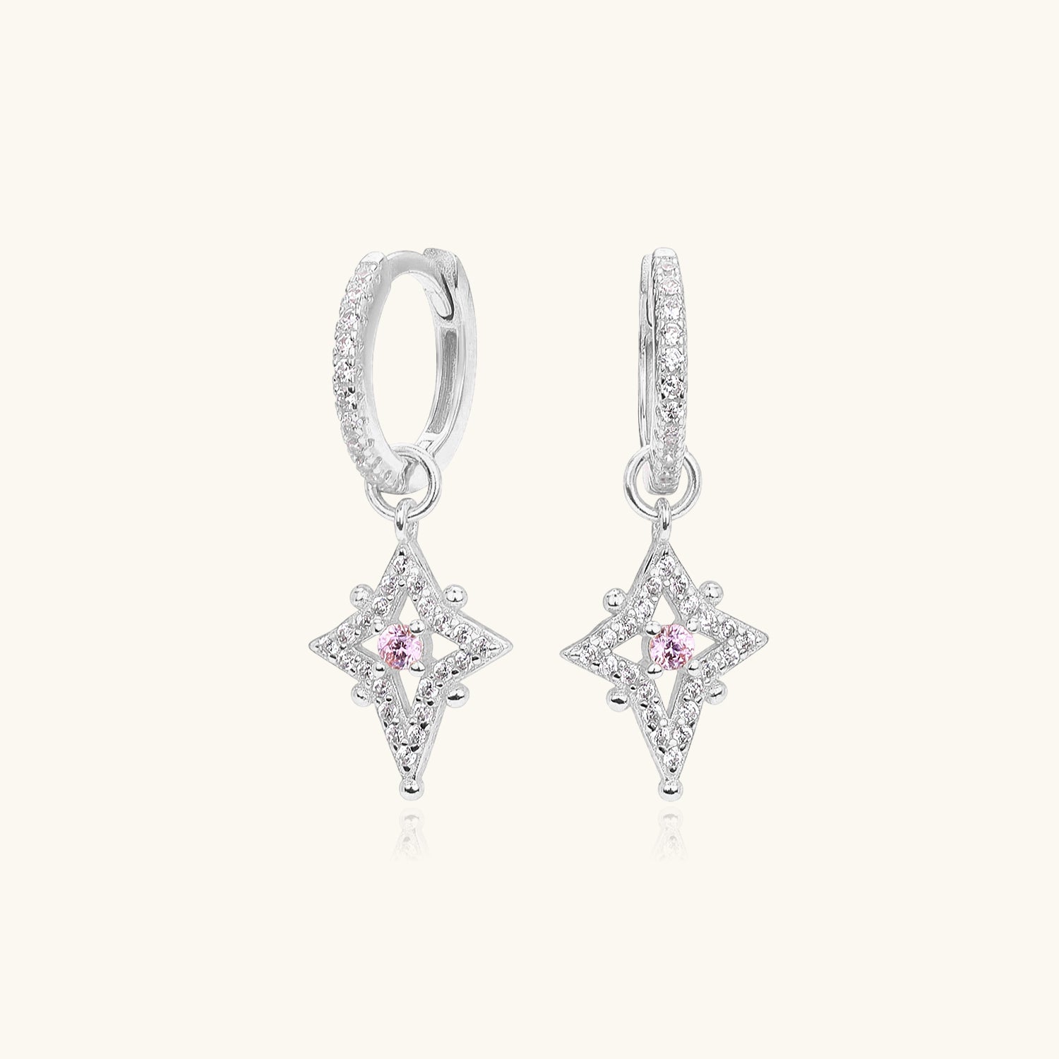 Pave Star Drop Huggie Hoop Earrings - Silver