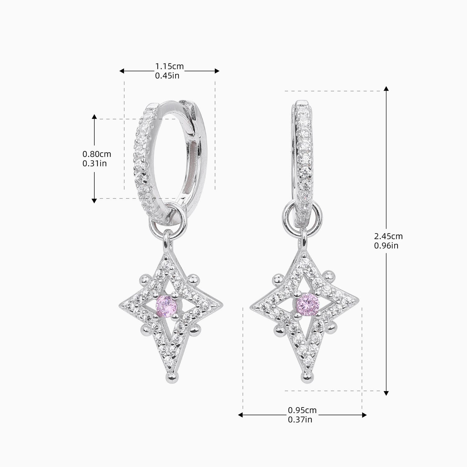 Pave Star Drop Huggie Hoop Earrings - Silver